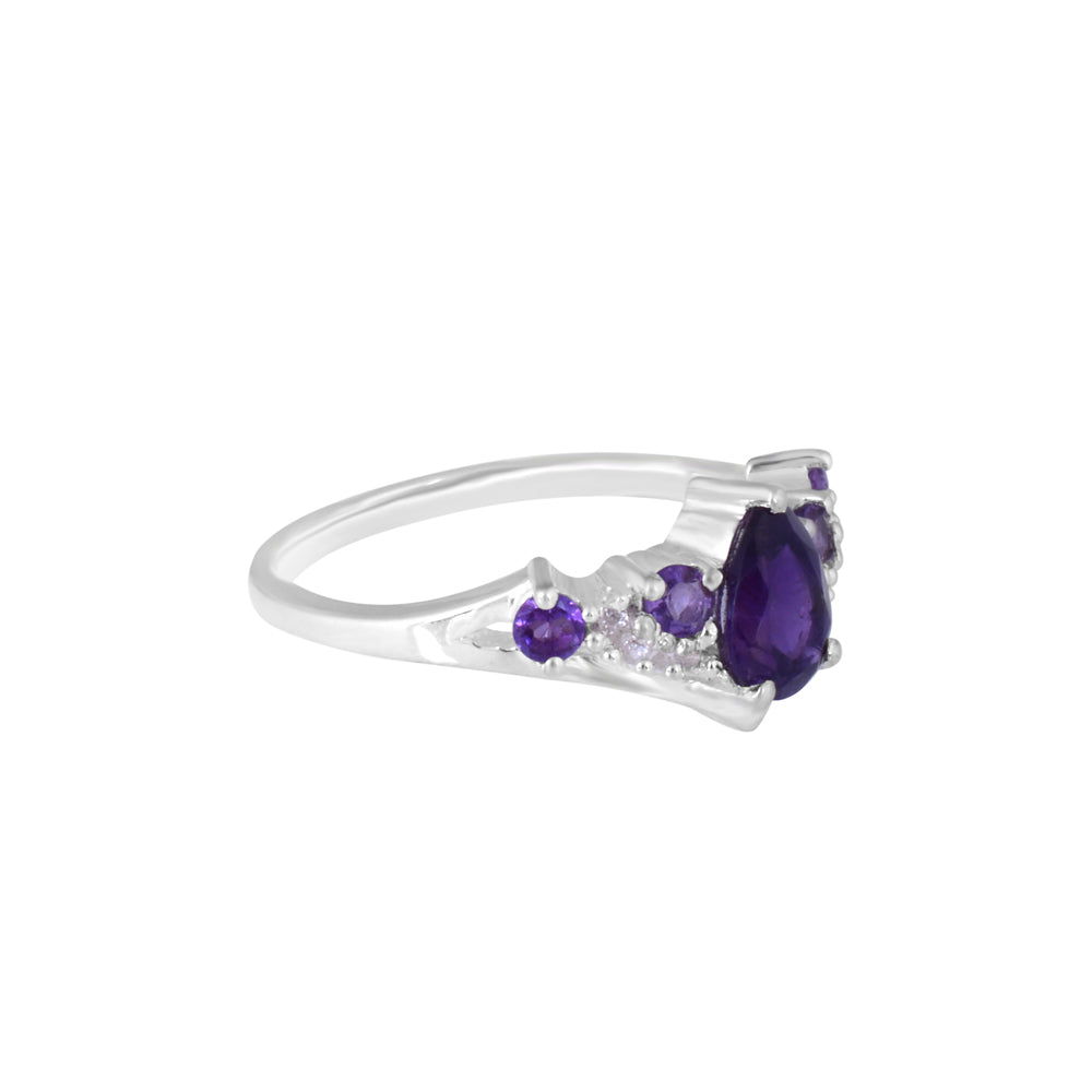 Pear Amethyst Silver Ring