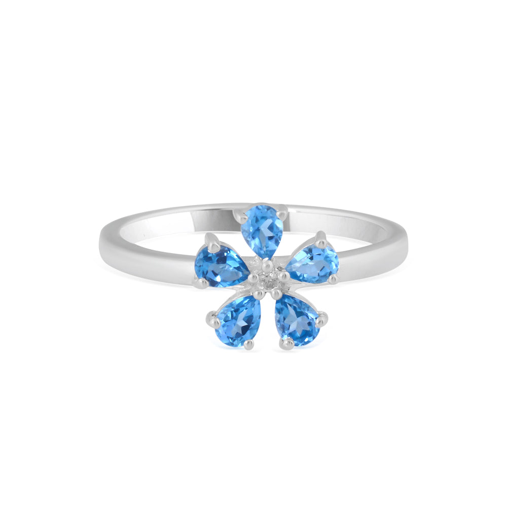 Swiss Blue Topaz Floral Ring