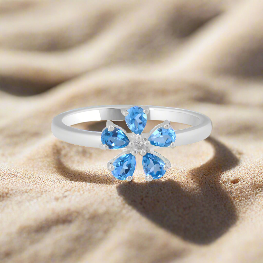 Swiss Blue Topaz Floral Ring