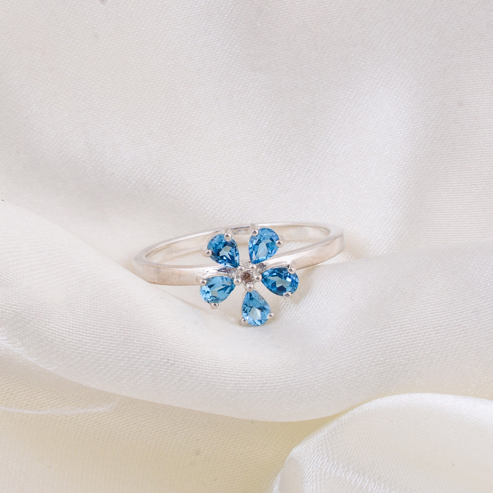 Swiss Blue Topaz Floral Ring