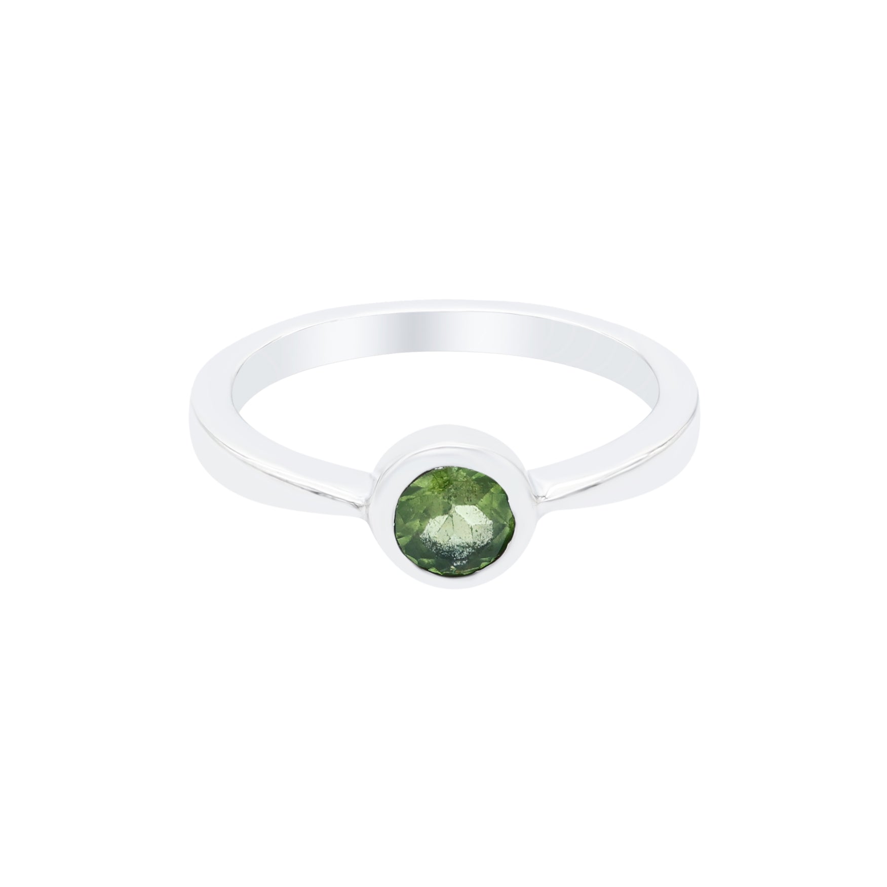 Natural Round Peridot Ring in Bezel Set