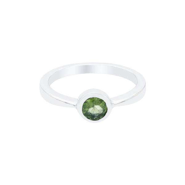 Natural Round Peridot Ring in Bezel Set