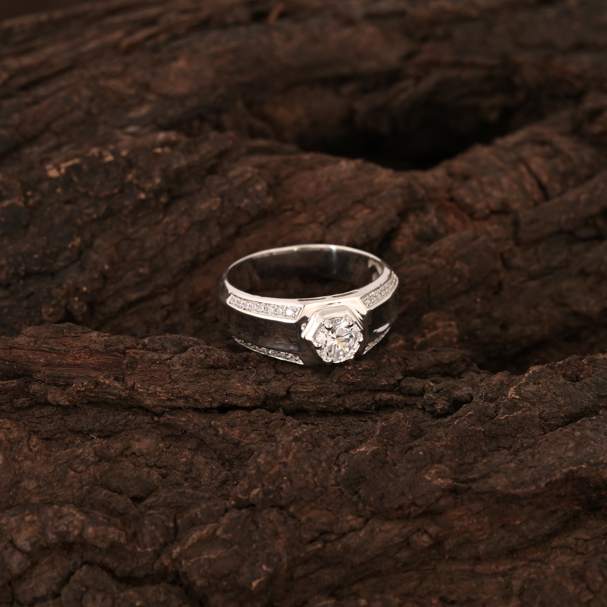 Hexagon Solitaire Ring Men's
