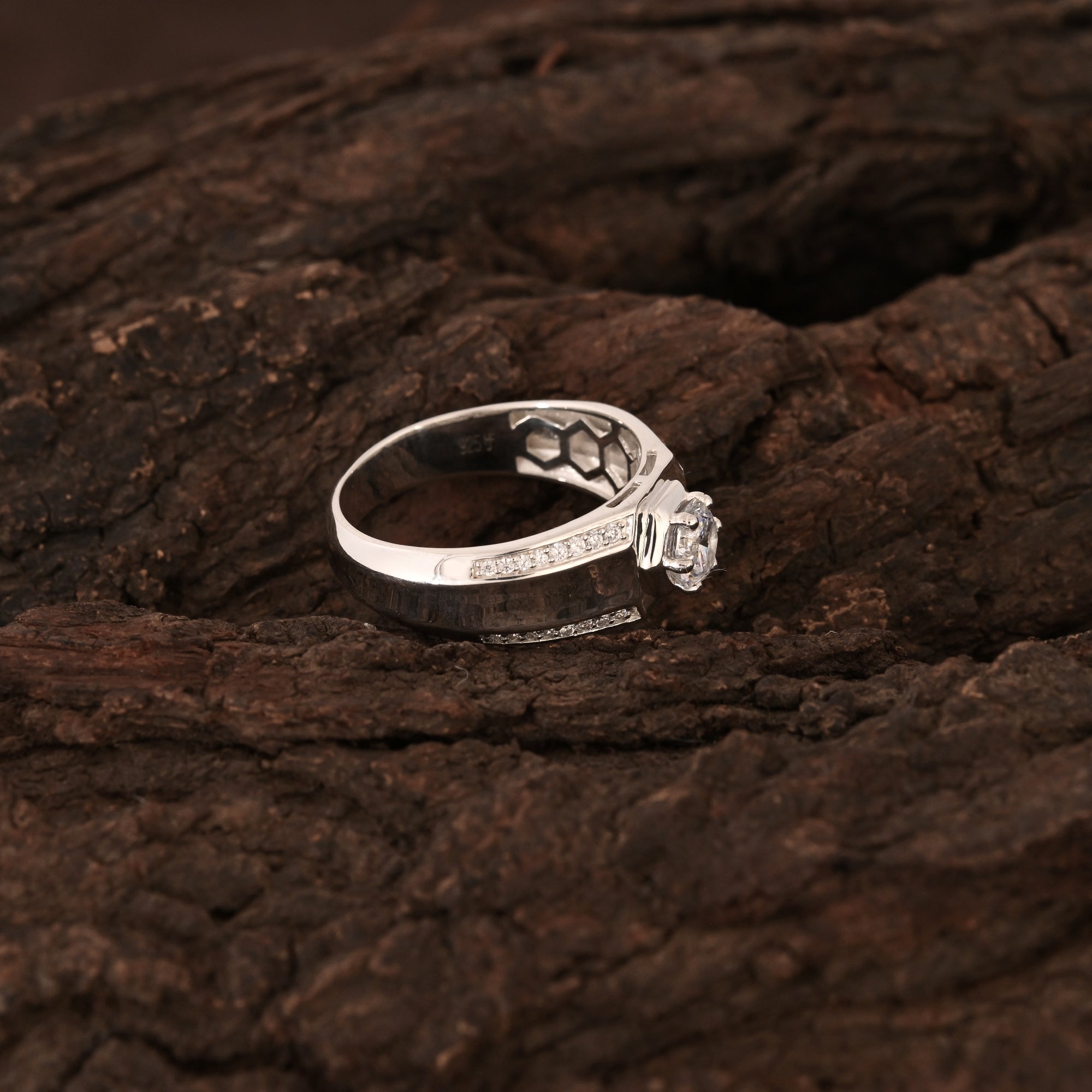 Hexagon Solitaire Ring Men's