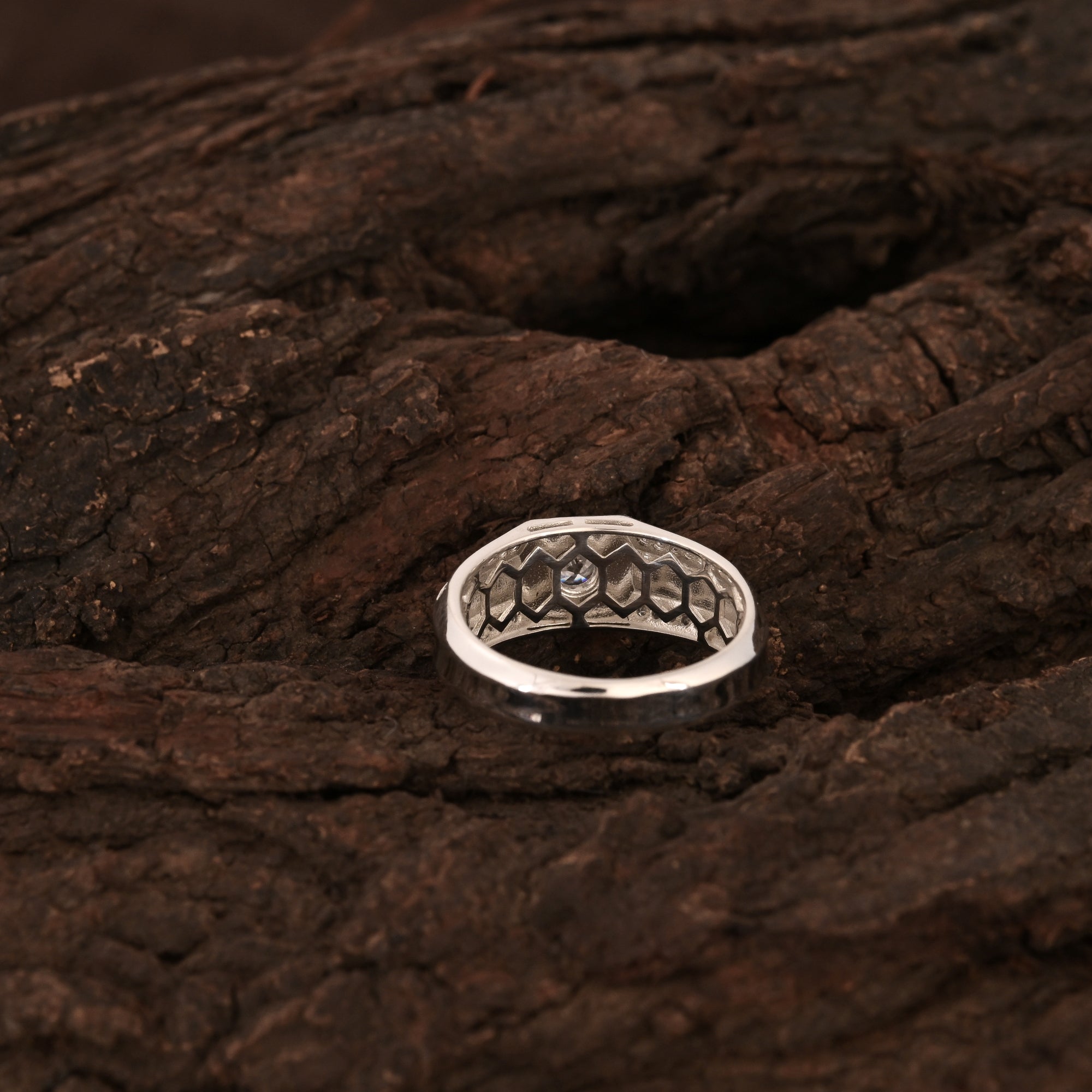 Hexagon Solitaire Ring Men's