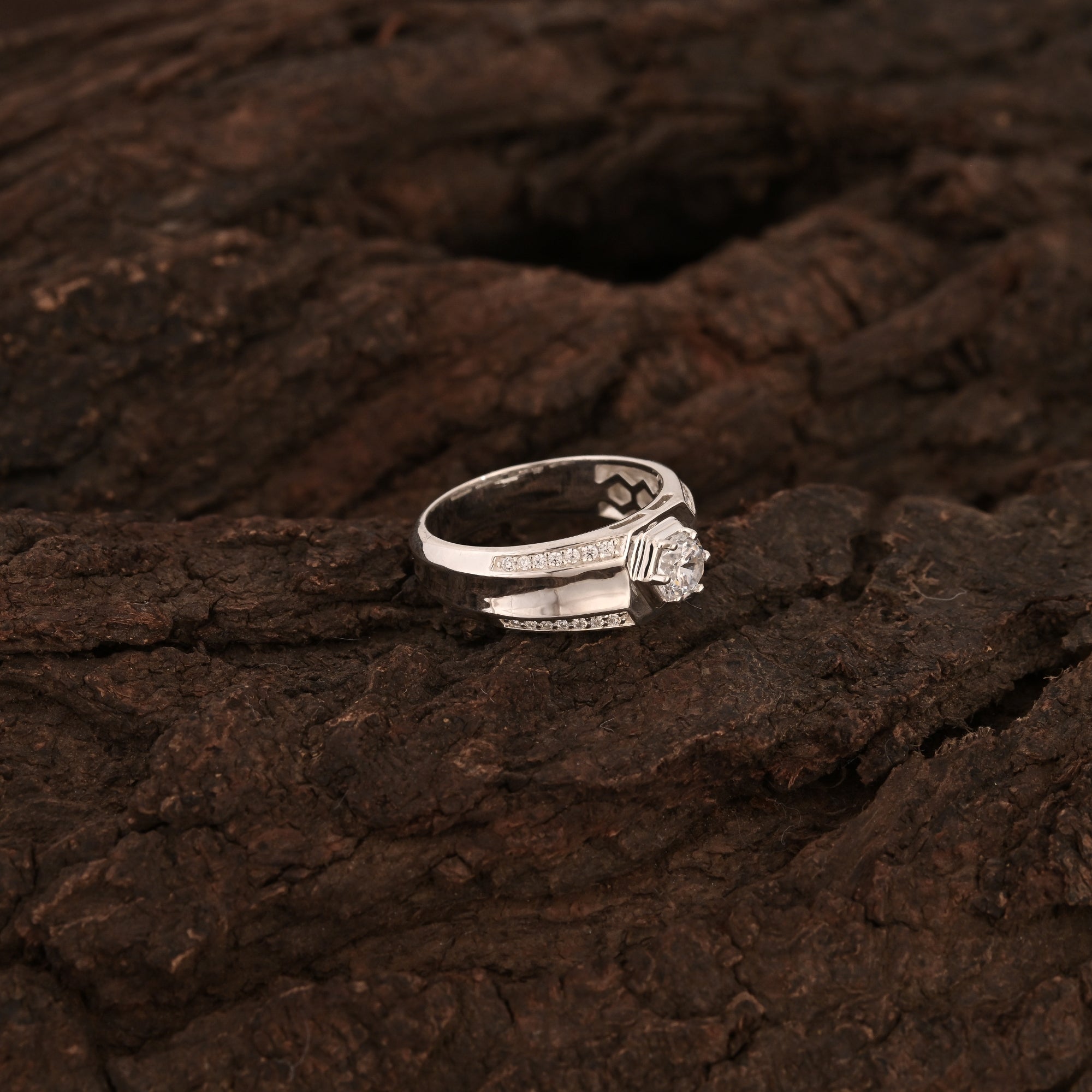 Hexagon Solitaire Ring Men's