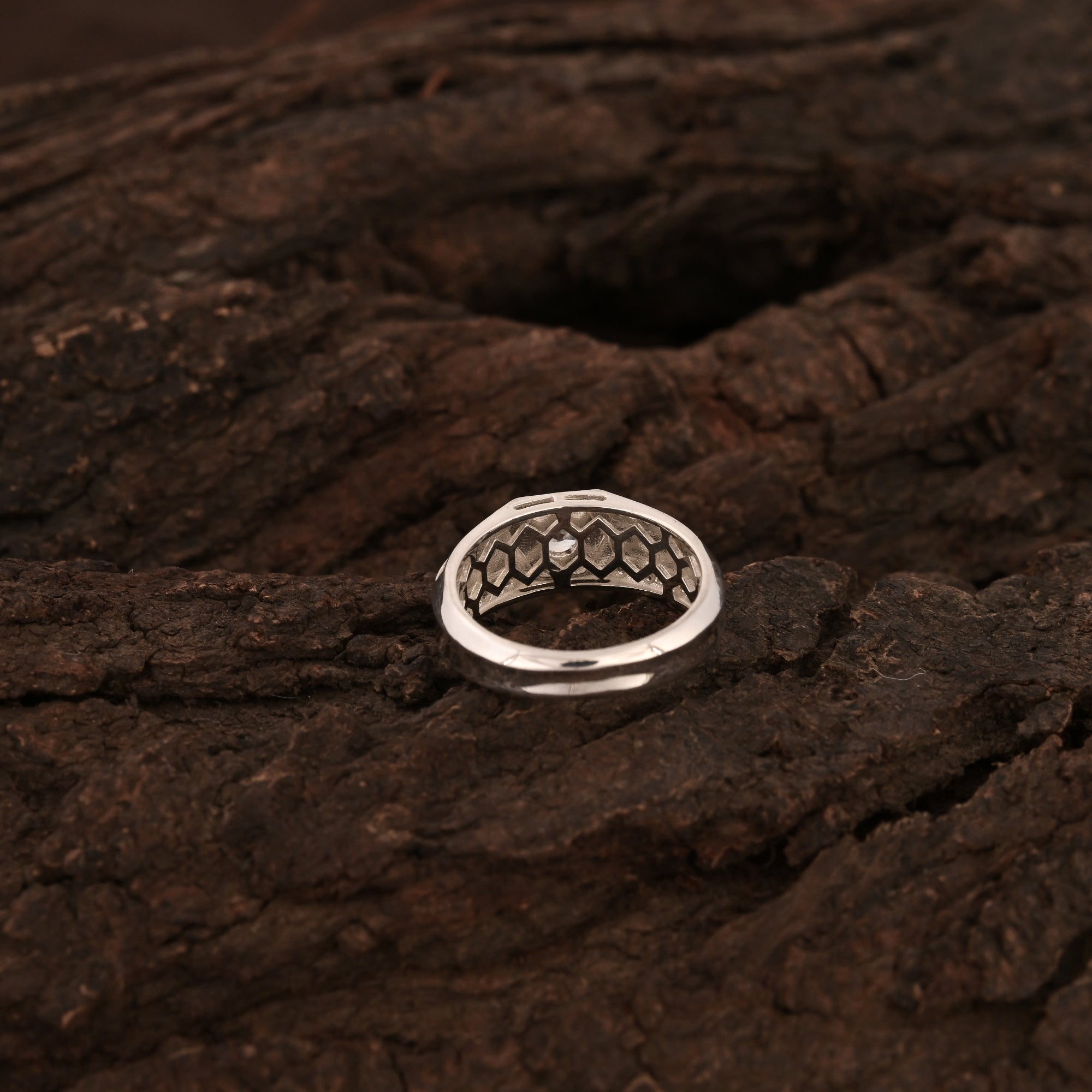 Hexagon Solitaire Ring Men's