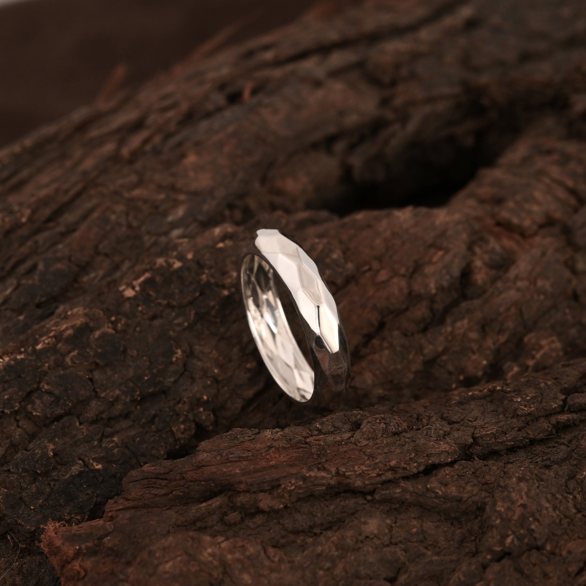 Hammered Texture Dome Band Ring For Men's