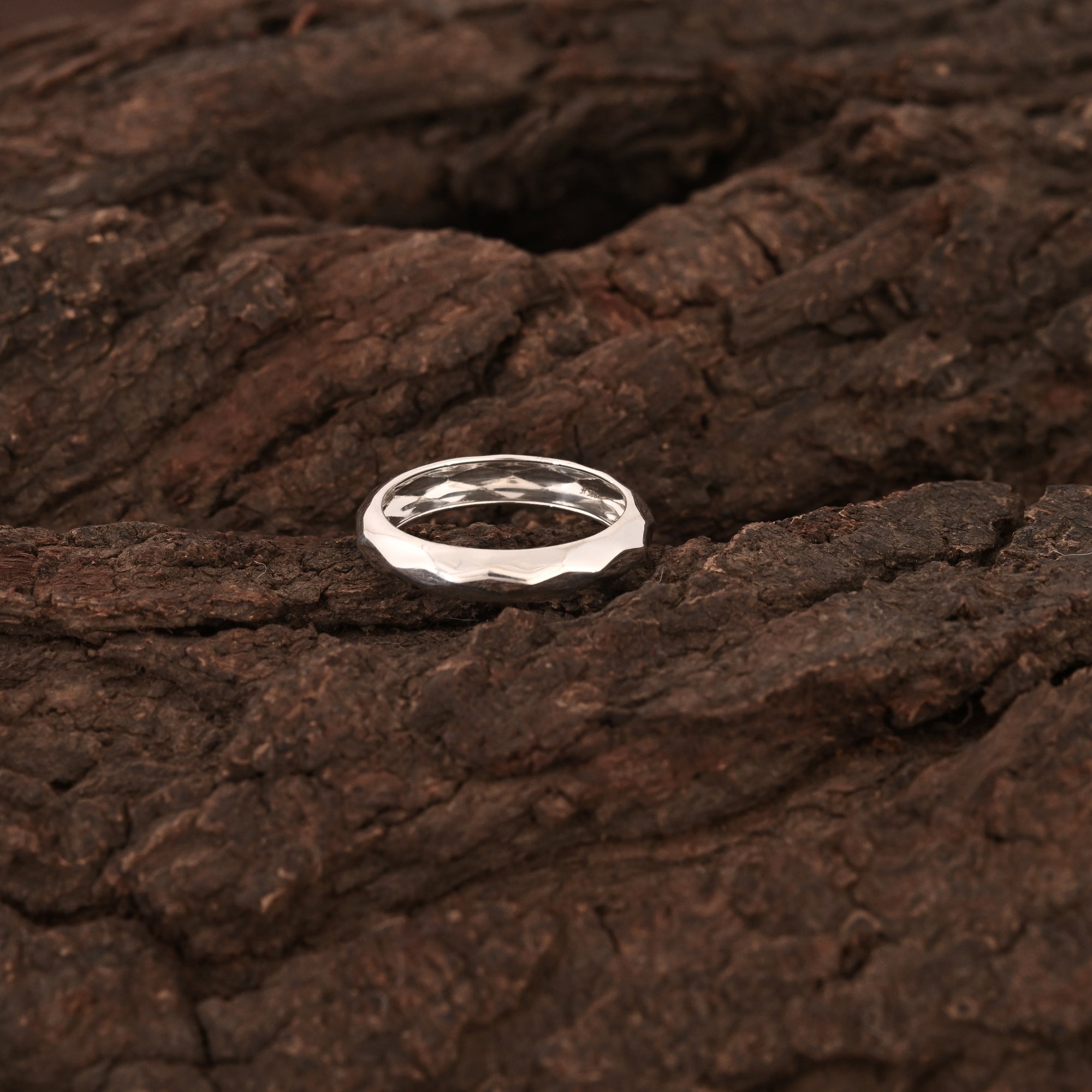 Hammered Texture Dome Band Ring For Men's