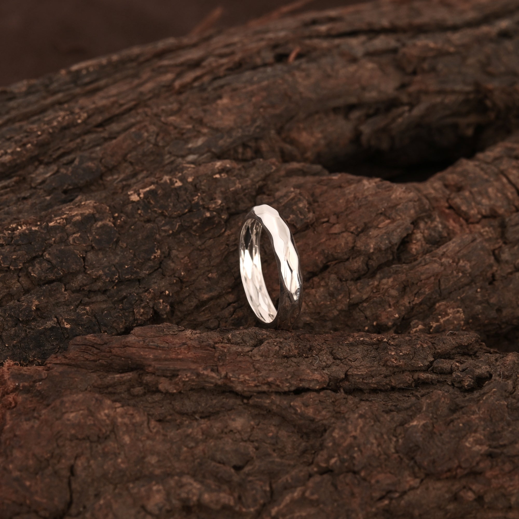 Hammered Texture Dome Band Ring For Men's