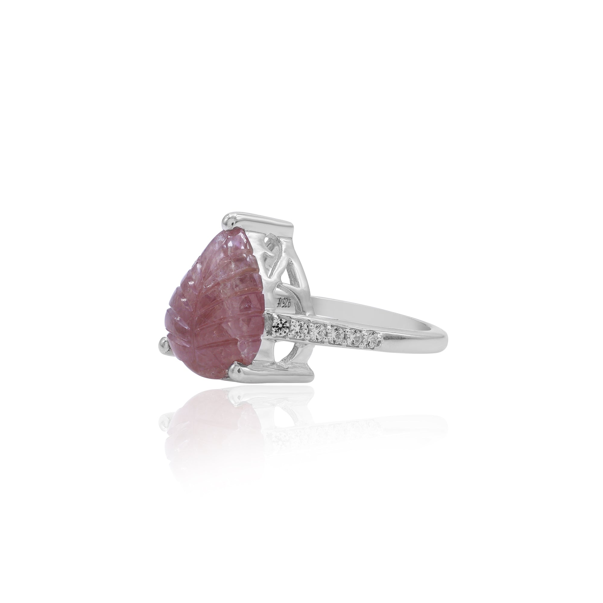 Natural Tourmaline Leaf Carving Design Ring