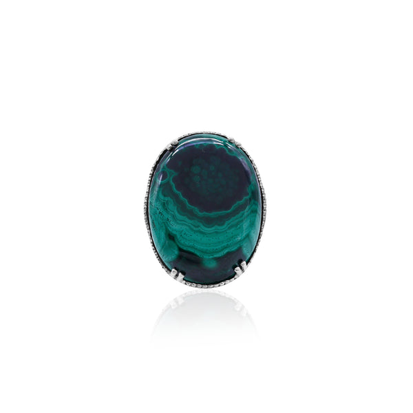 Natural Green Malachite Oval Cabochon Ring