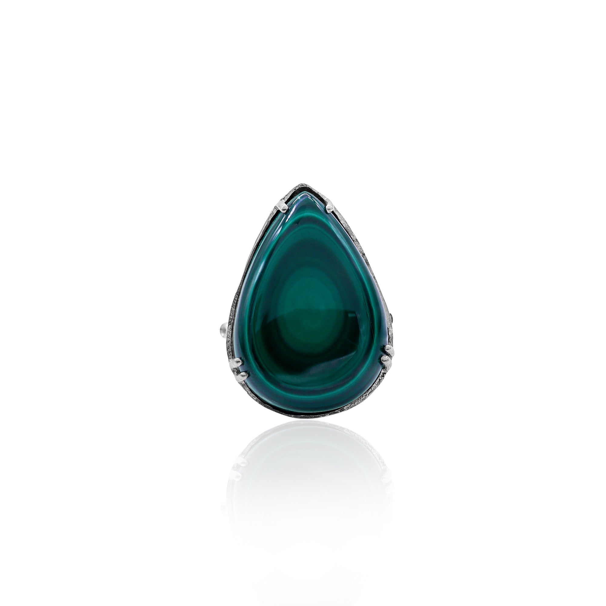 Natural Green Malachite Pear Cabochon Ring