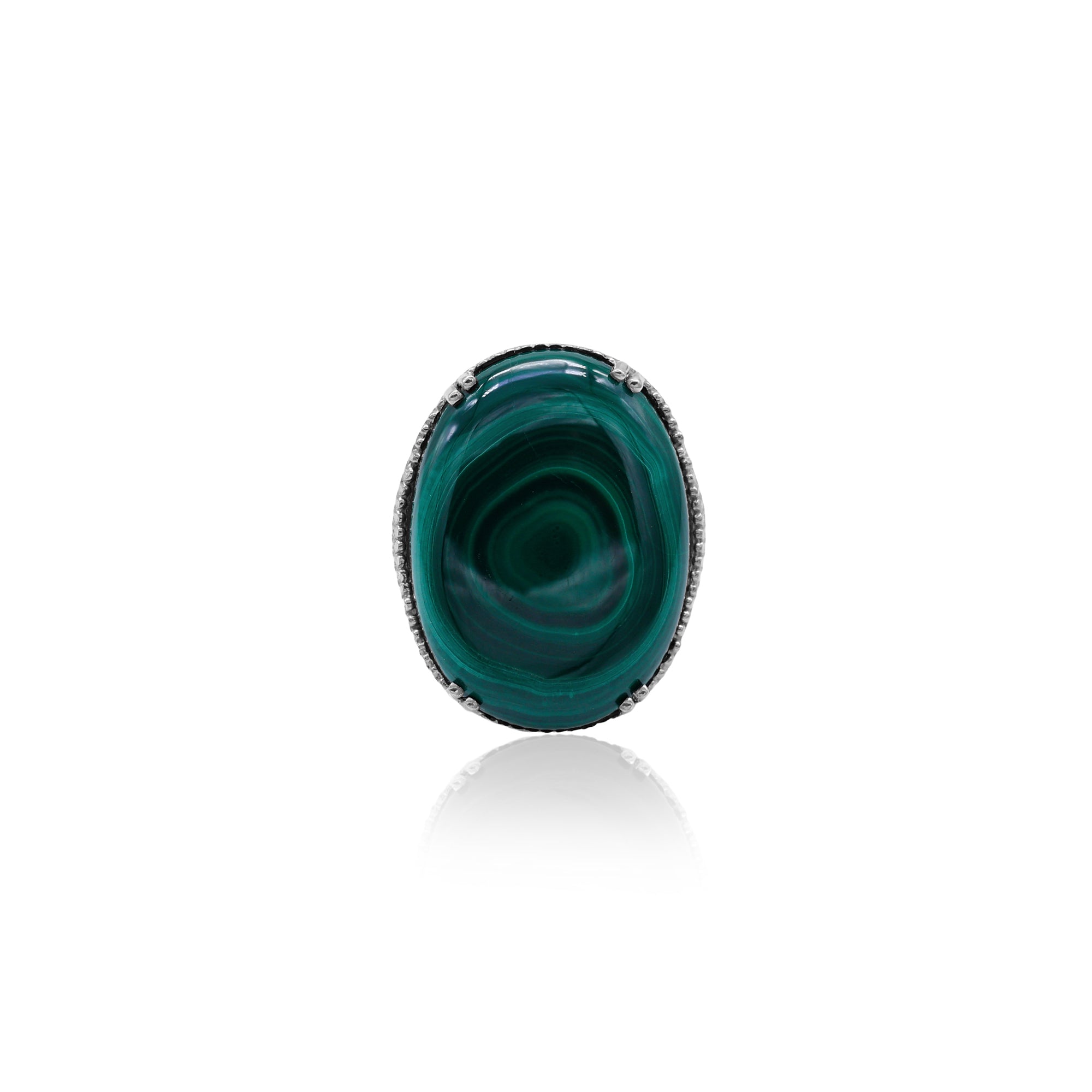 925 Sterling Silver Malachite Oval Gemstone Ring