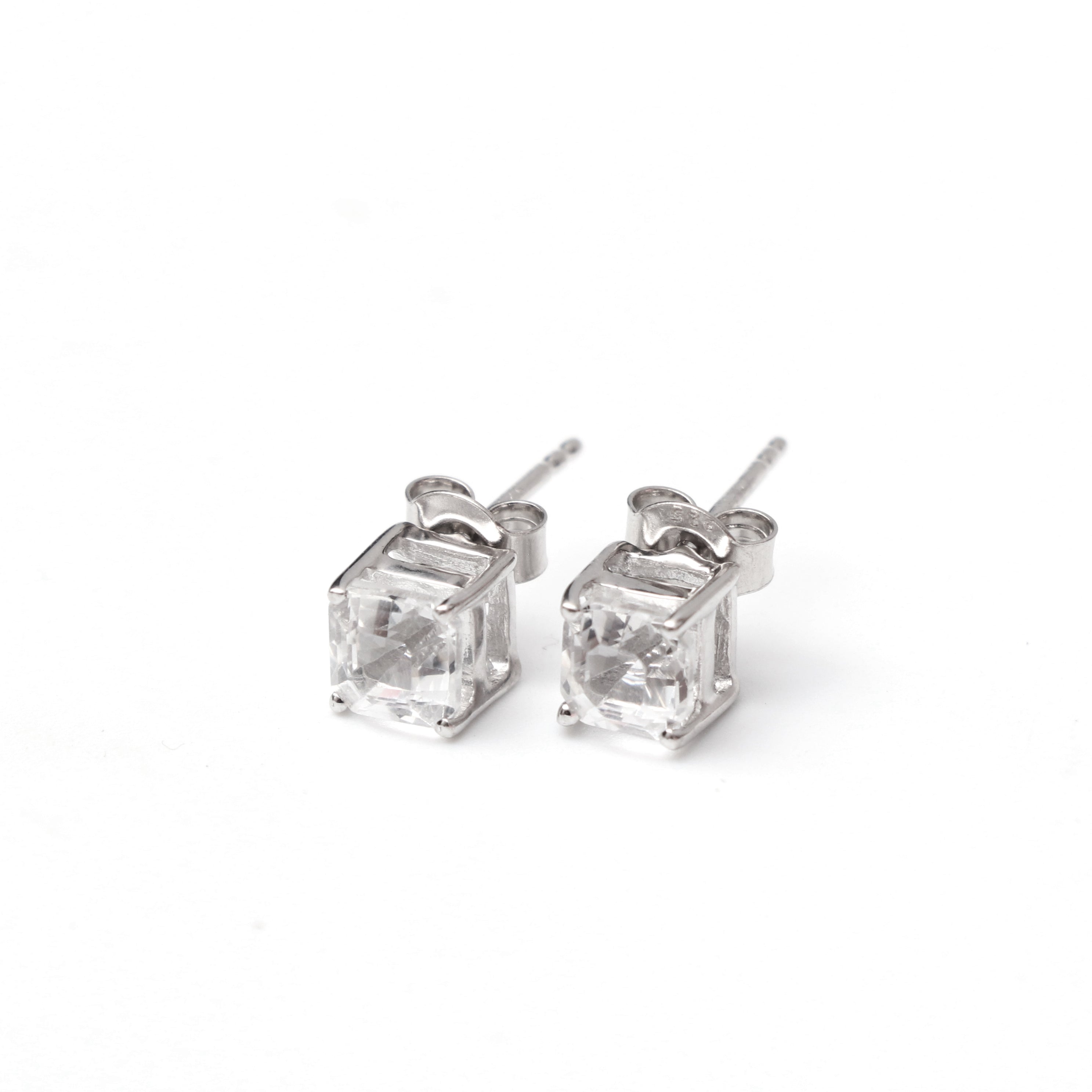 White Topaz Square Stud Earring