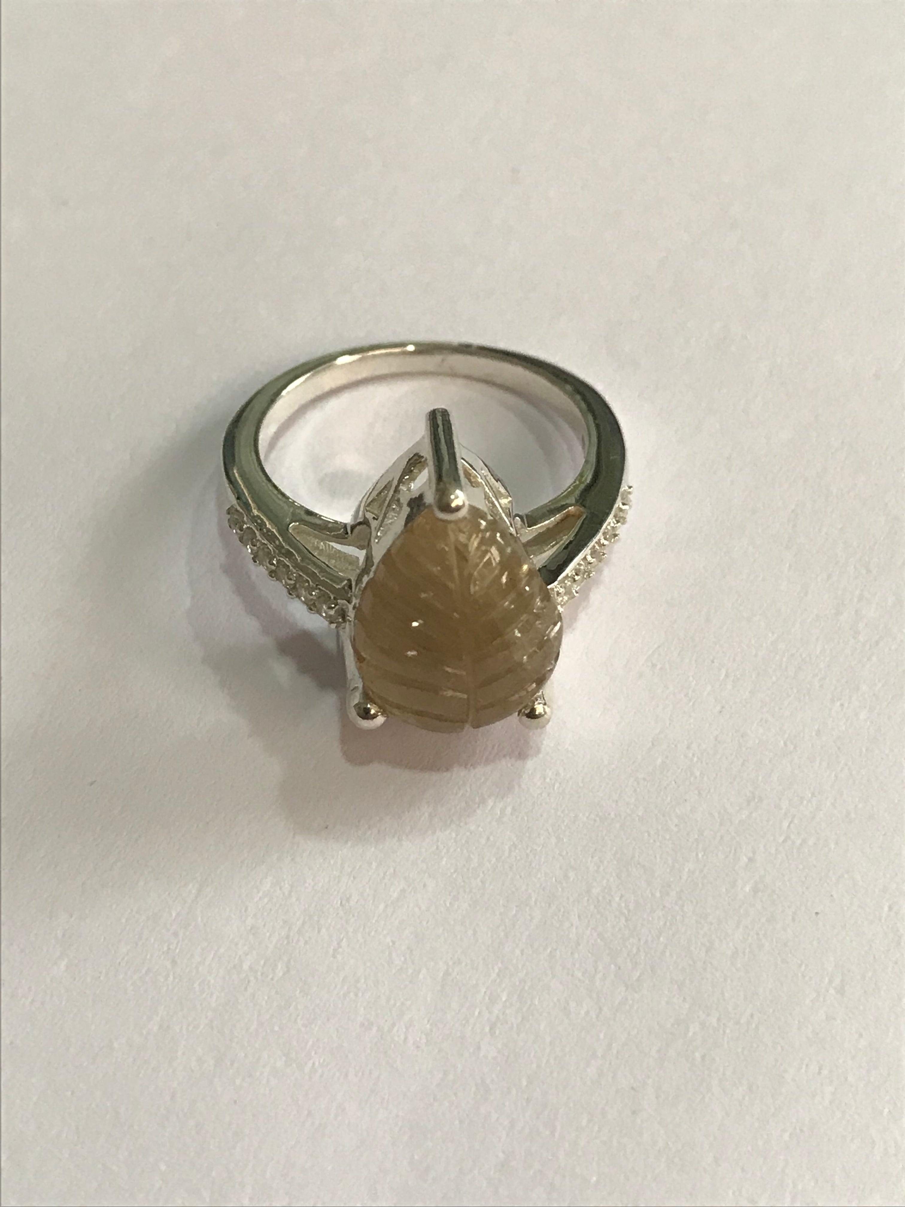 Natural Yellow Tourmaline Leaf Carving Ring