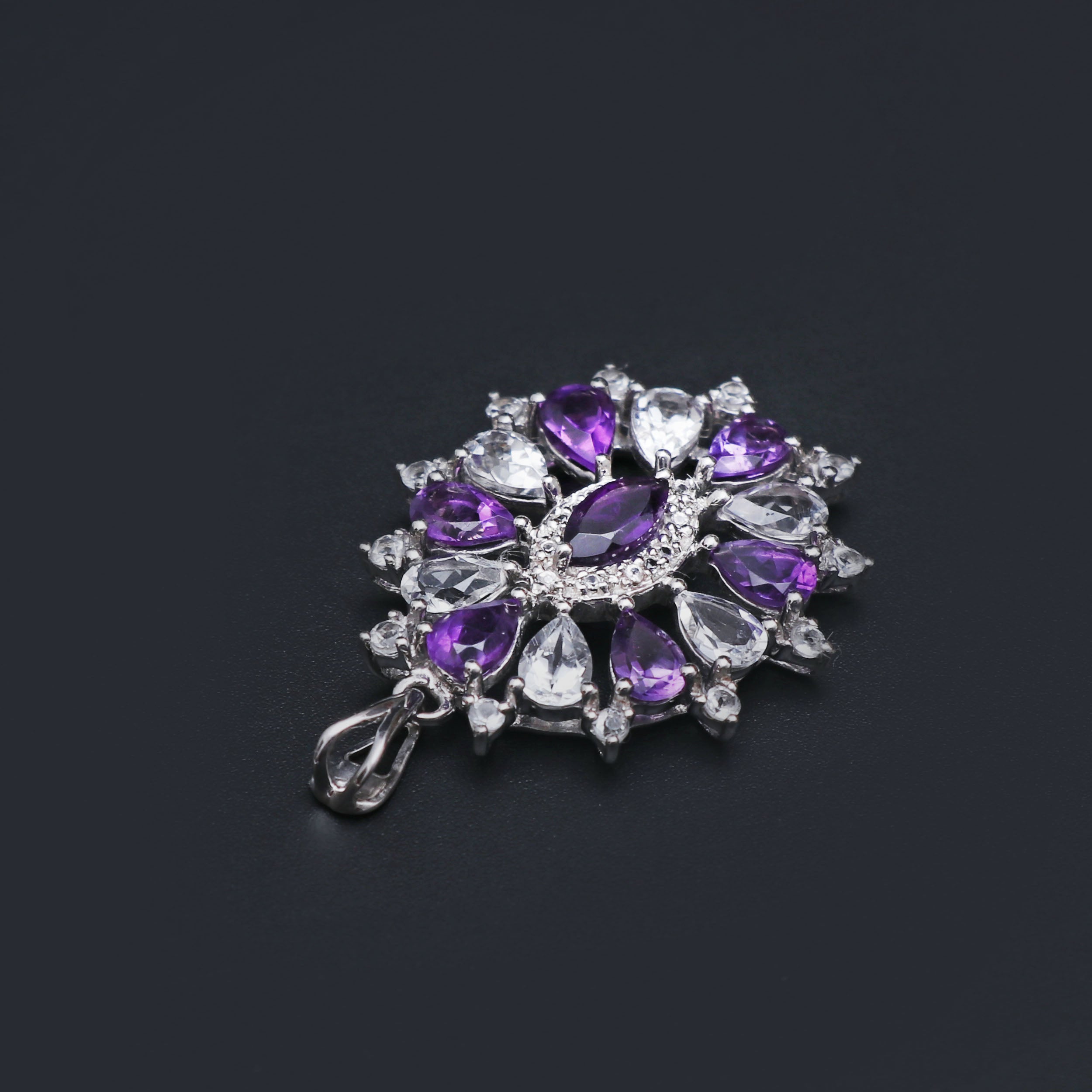 Natural Amethyst White Topaz Pendant