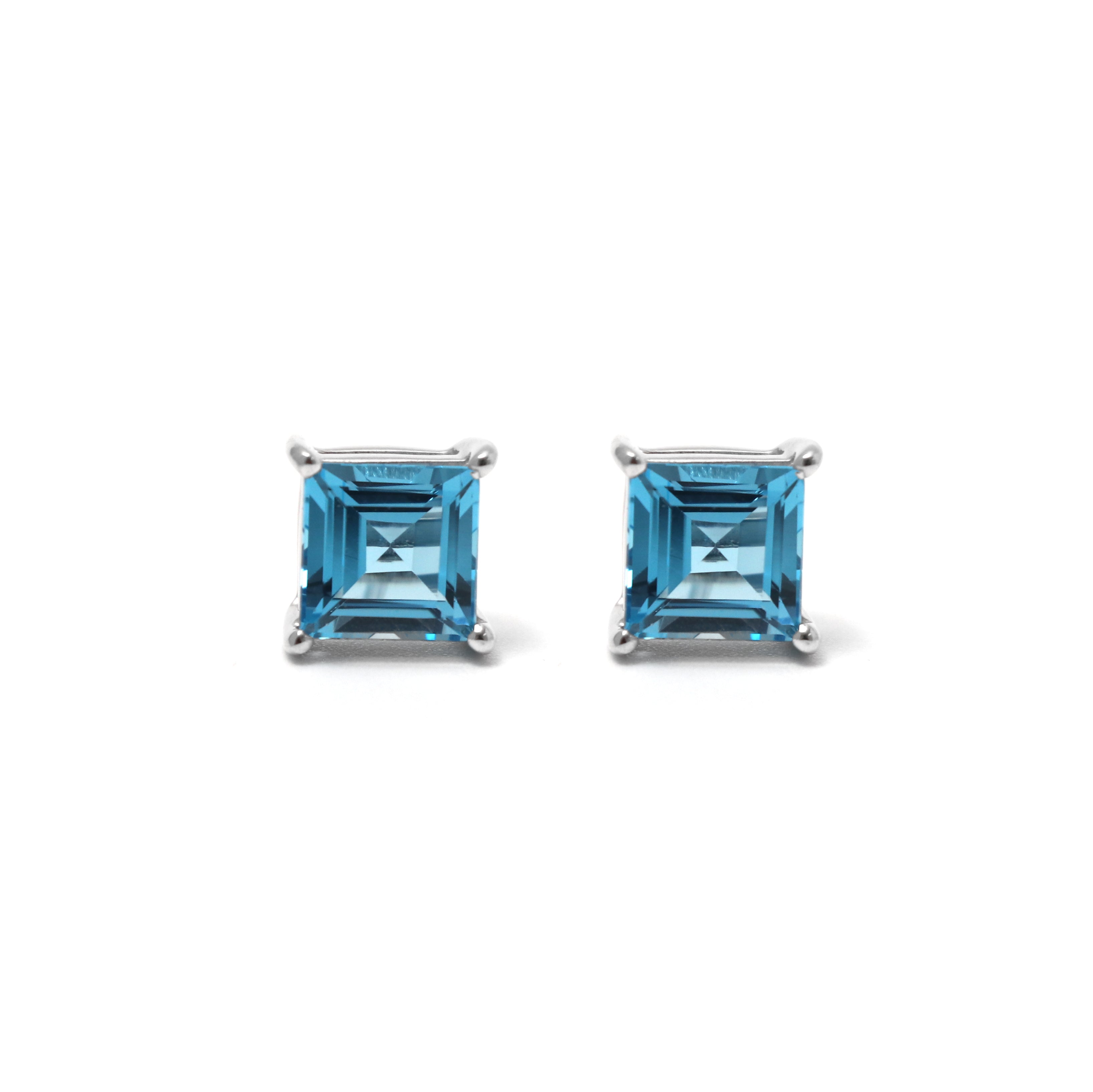 8 MM Square Swiss Blue Topaz Stud Earring