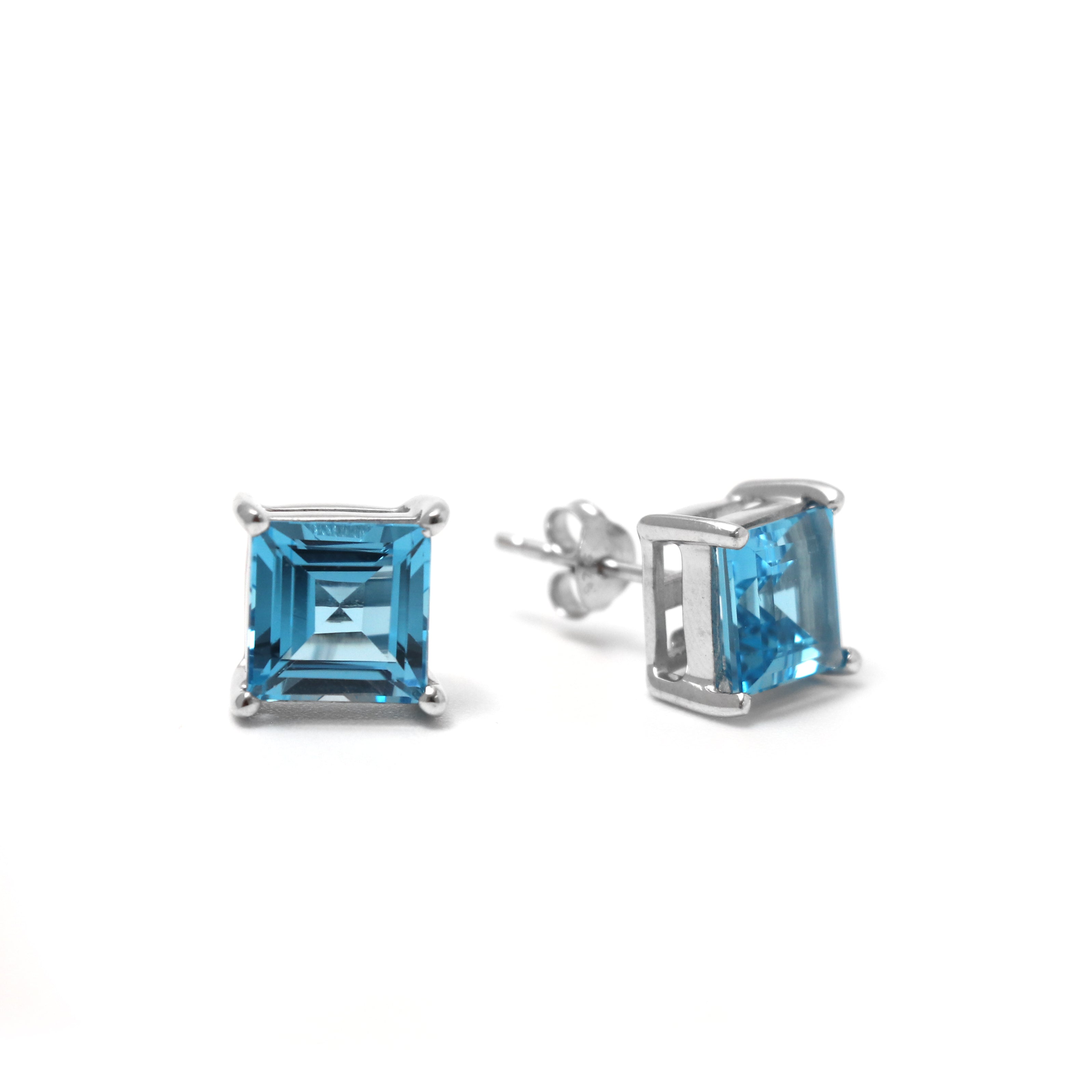 8 MM Square Swiss Blue Topaz Stud Earring
