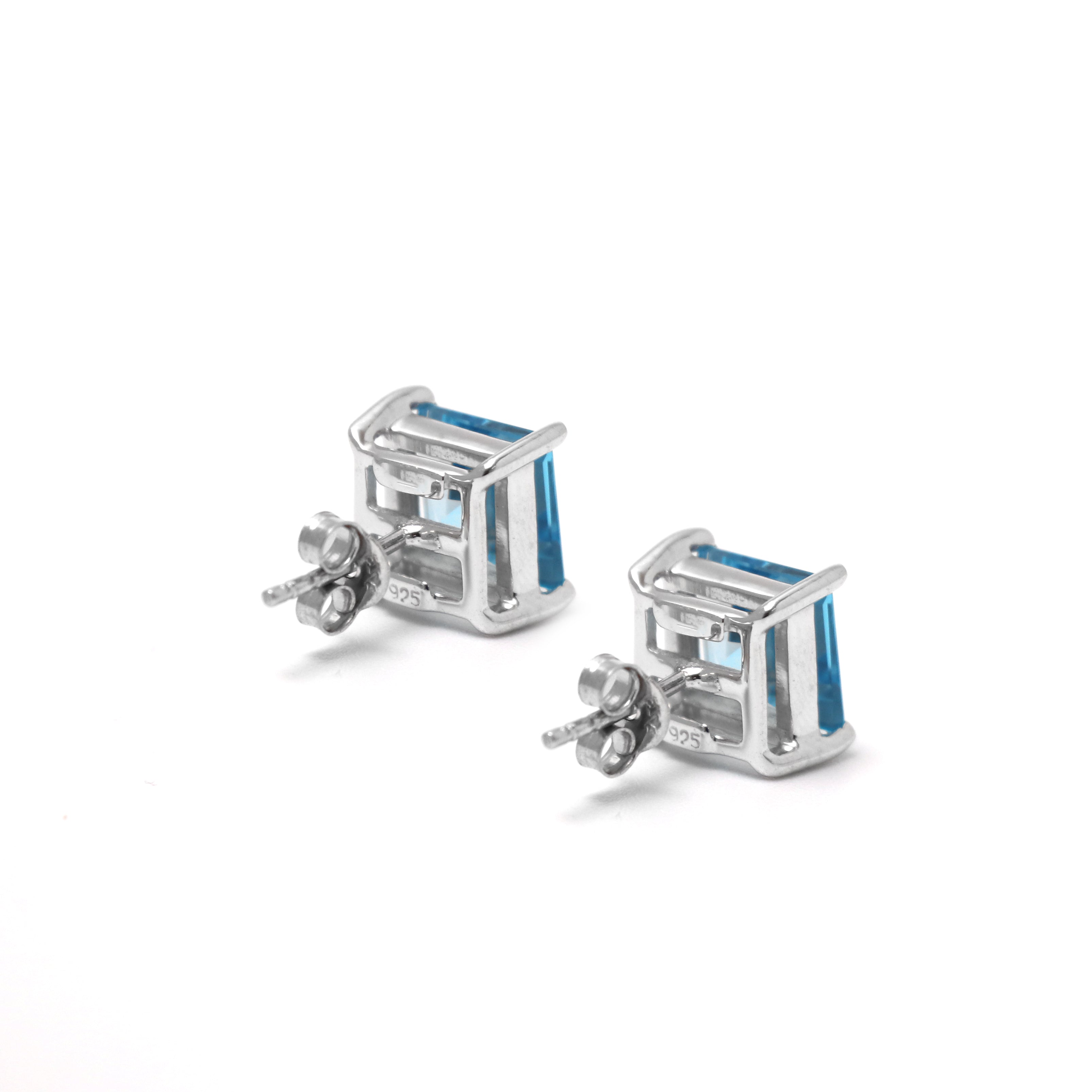 8 MM Square Swiss Blue Topaz Stud Earring