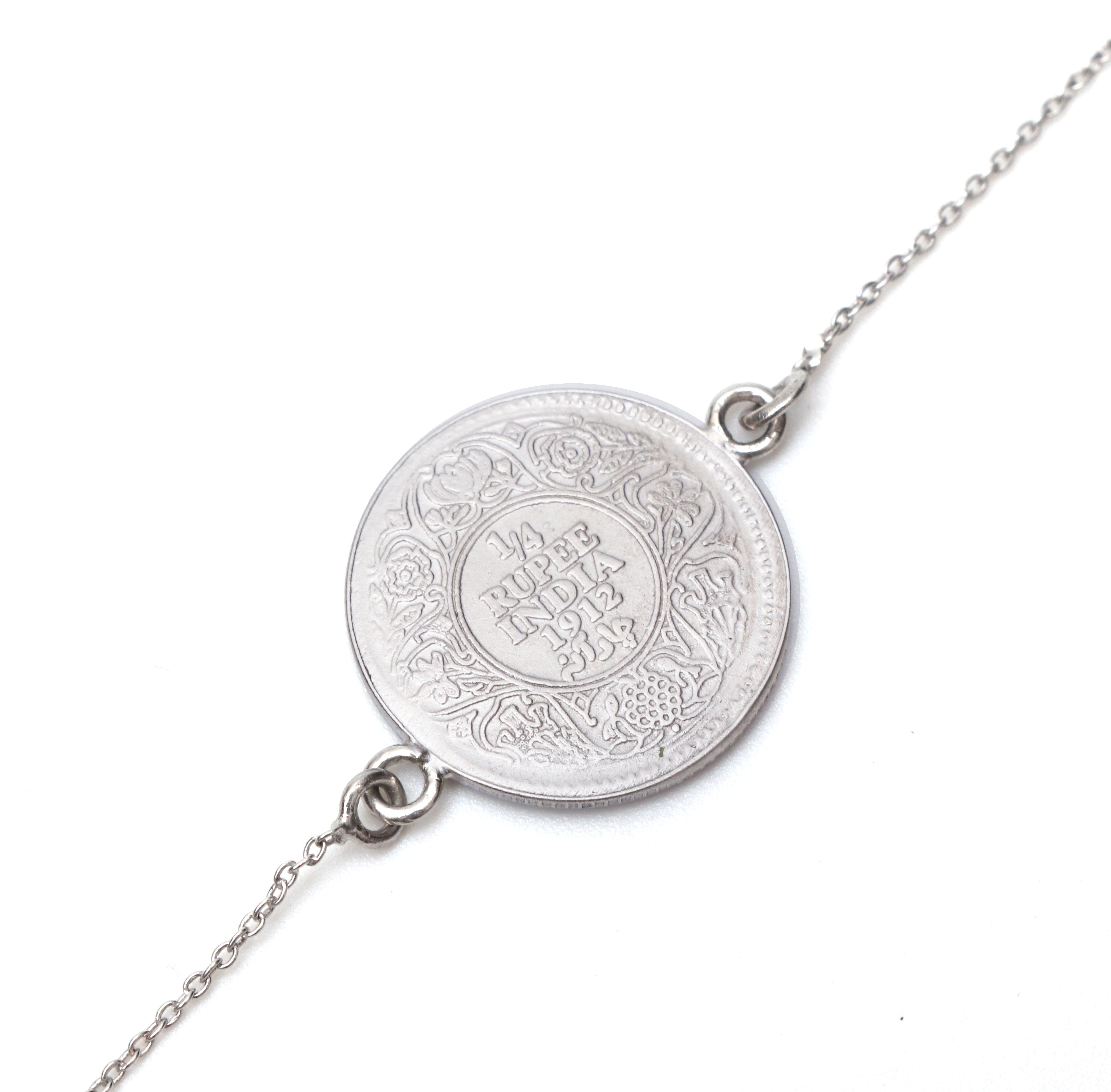 1/4 Rupee India 1938 George VI King Emperor Silver Coin Bracelet - Limited to 50 Pcs