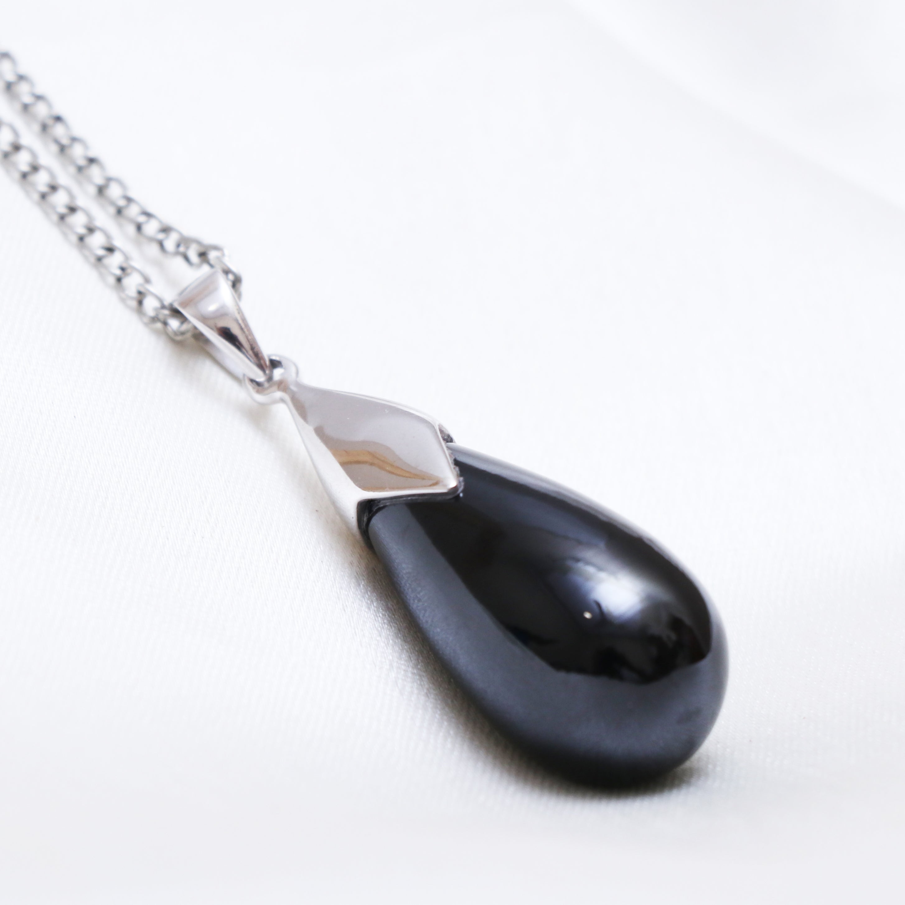 Pure Drop Natural Black Spinel Pendant