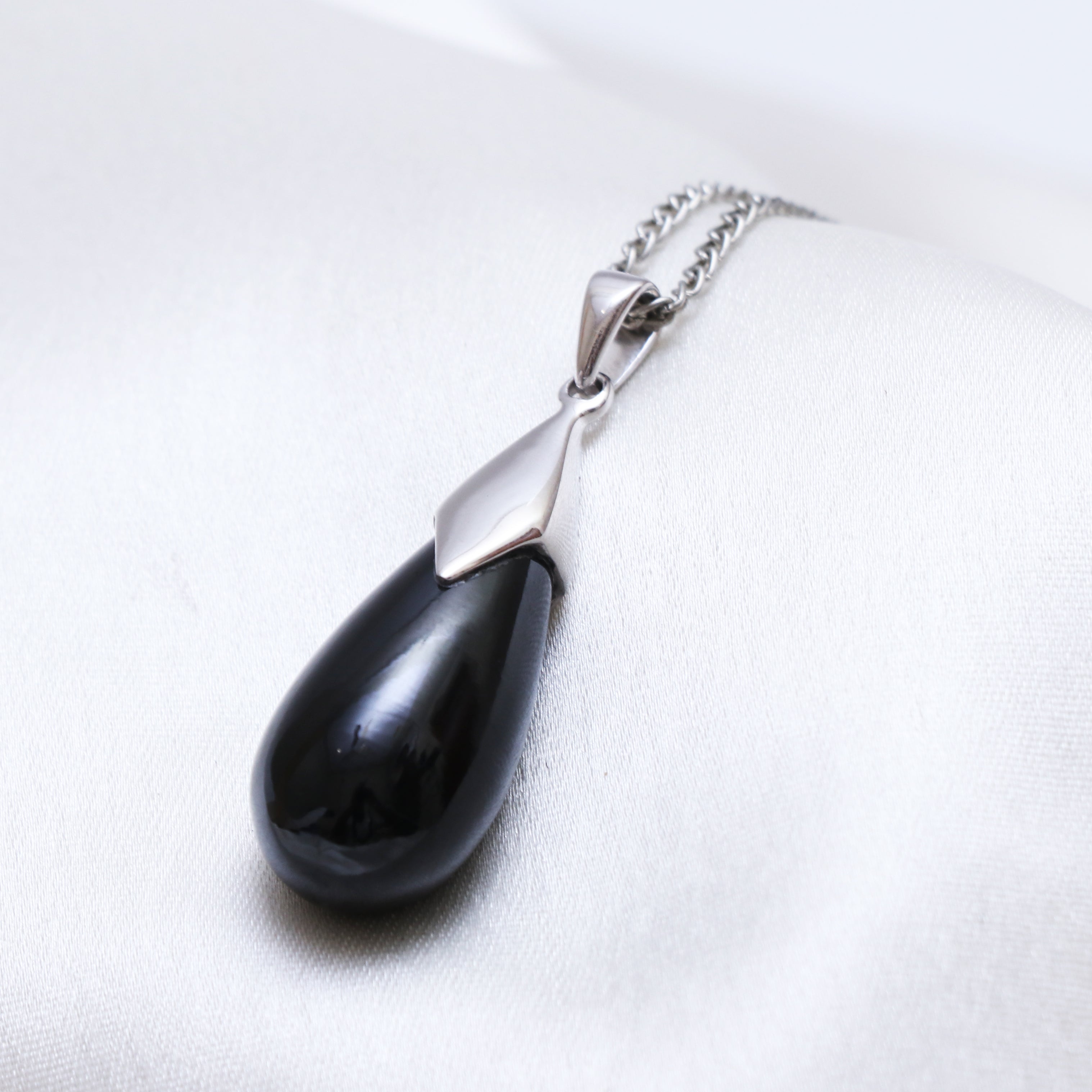 Pure Drop Natural Black Spinel Pendant