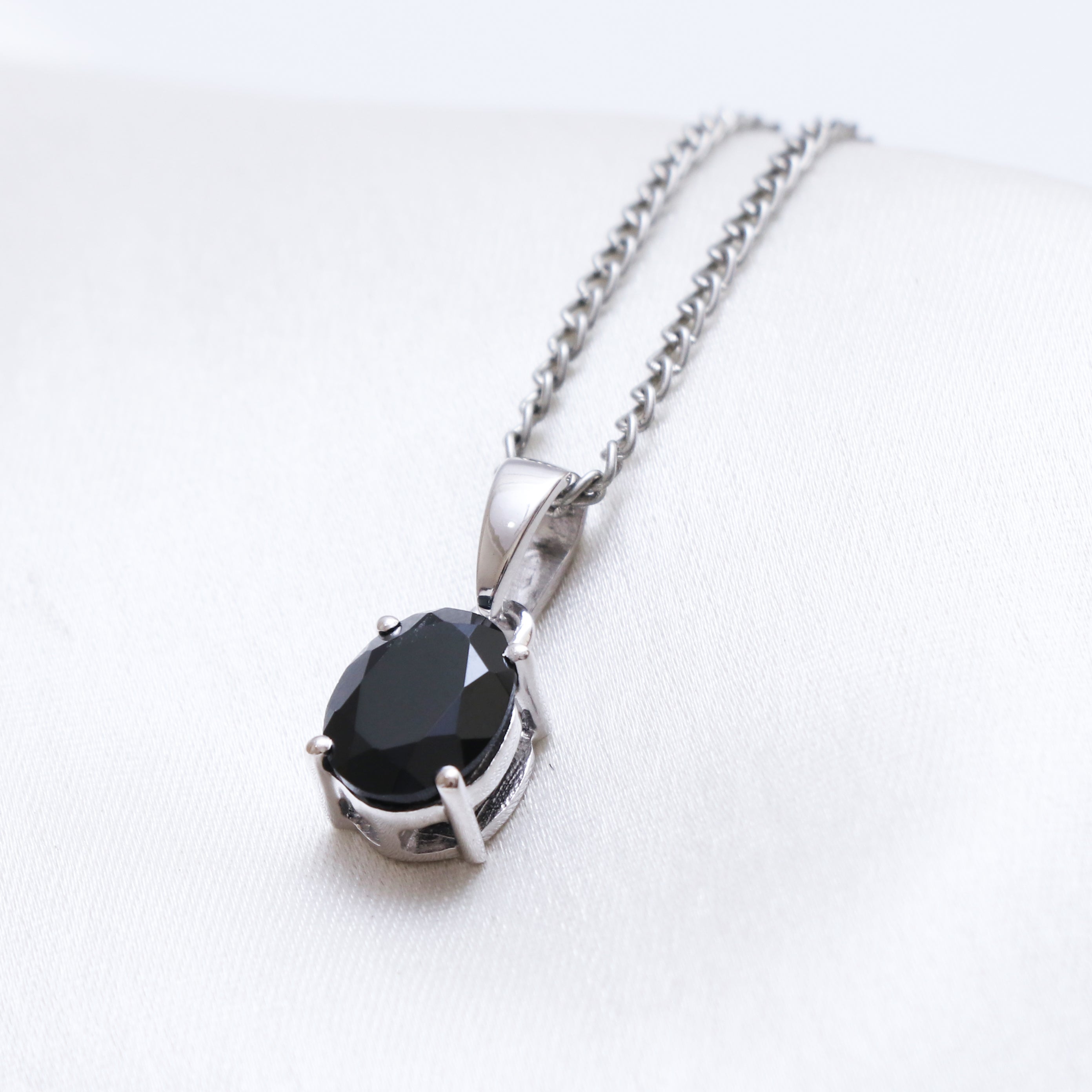 Natural Black Spinel Oval Pendant
