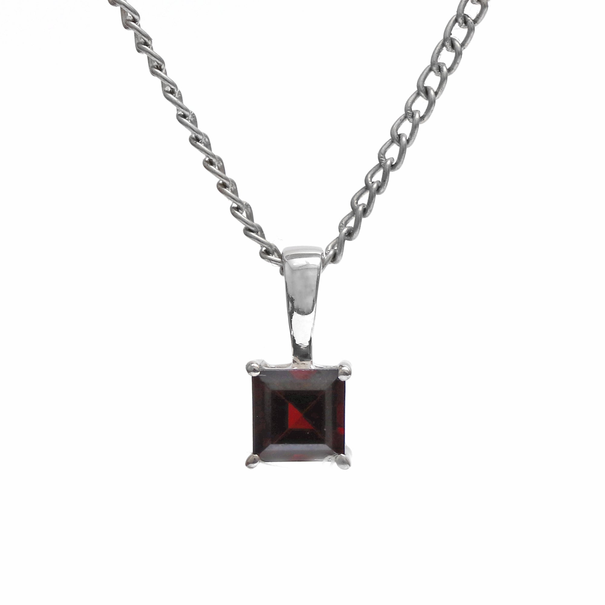 Natural Red Garnet Square Pendant