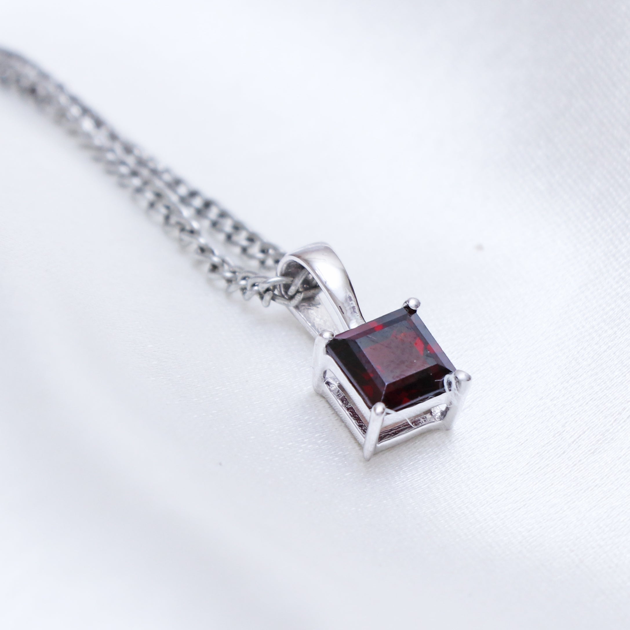 Natural Red Garnet Square Pendant