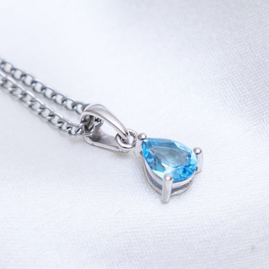 Swiss Blue Topaz Pendant With Chain