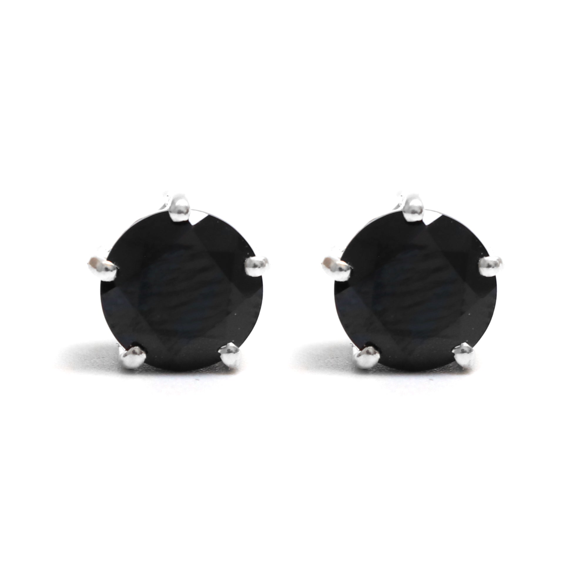 5 Prong Natural Black Spinel Round Stud Earring