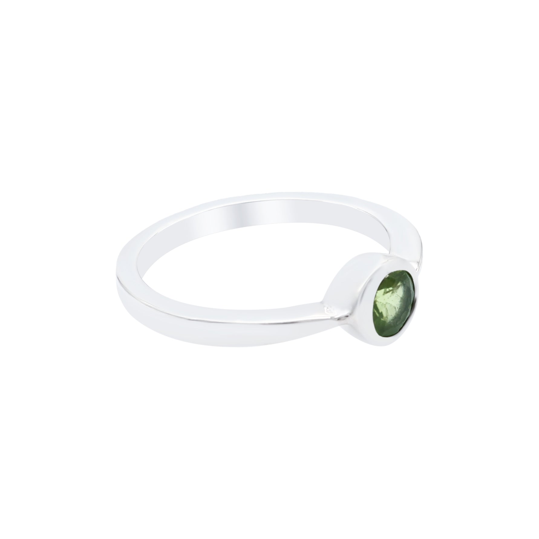 Natural Round Peridot Ring in Bezel Set
