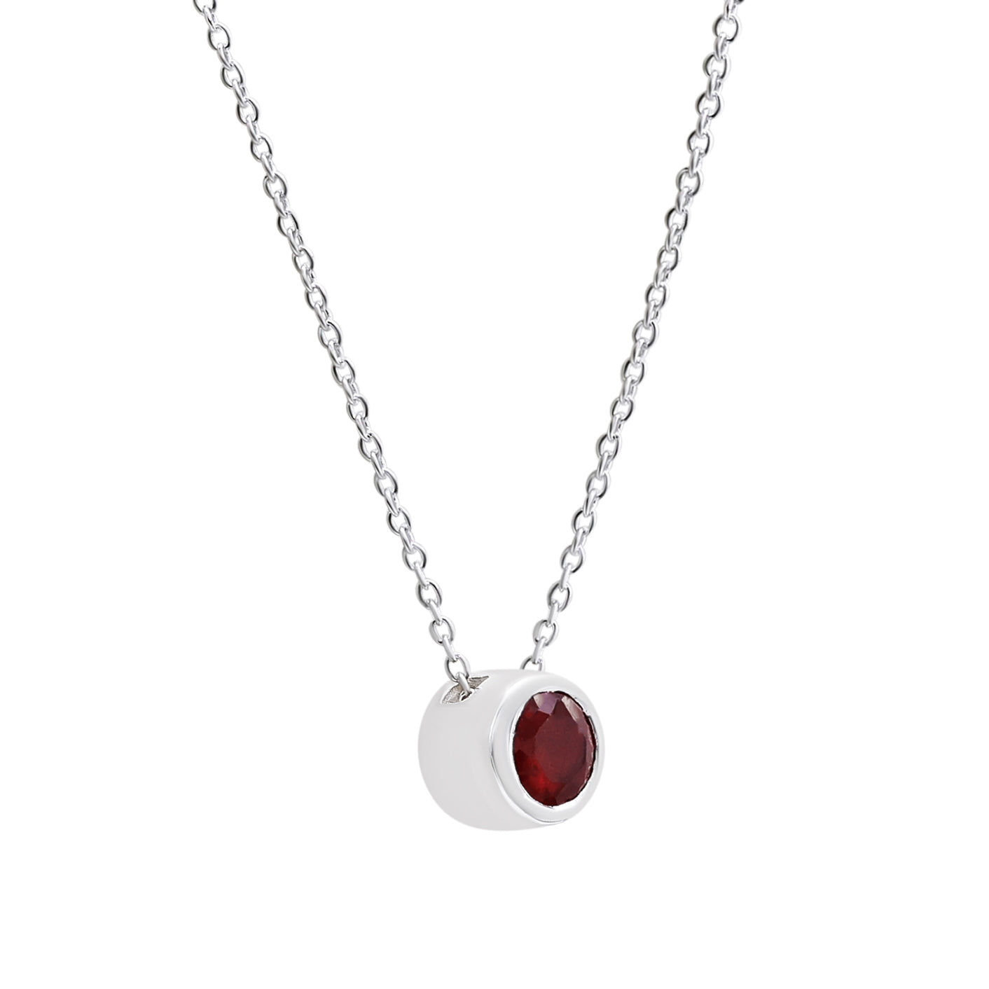 Natural Red Garnet  Round Pendant With Chain