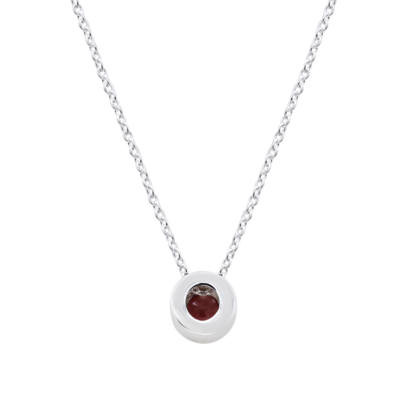 Natural Red Garnet  Round Pendant With Chain