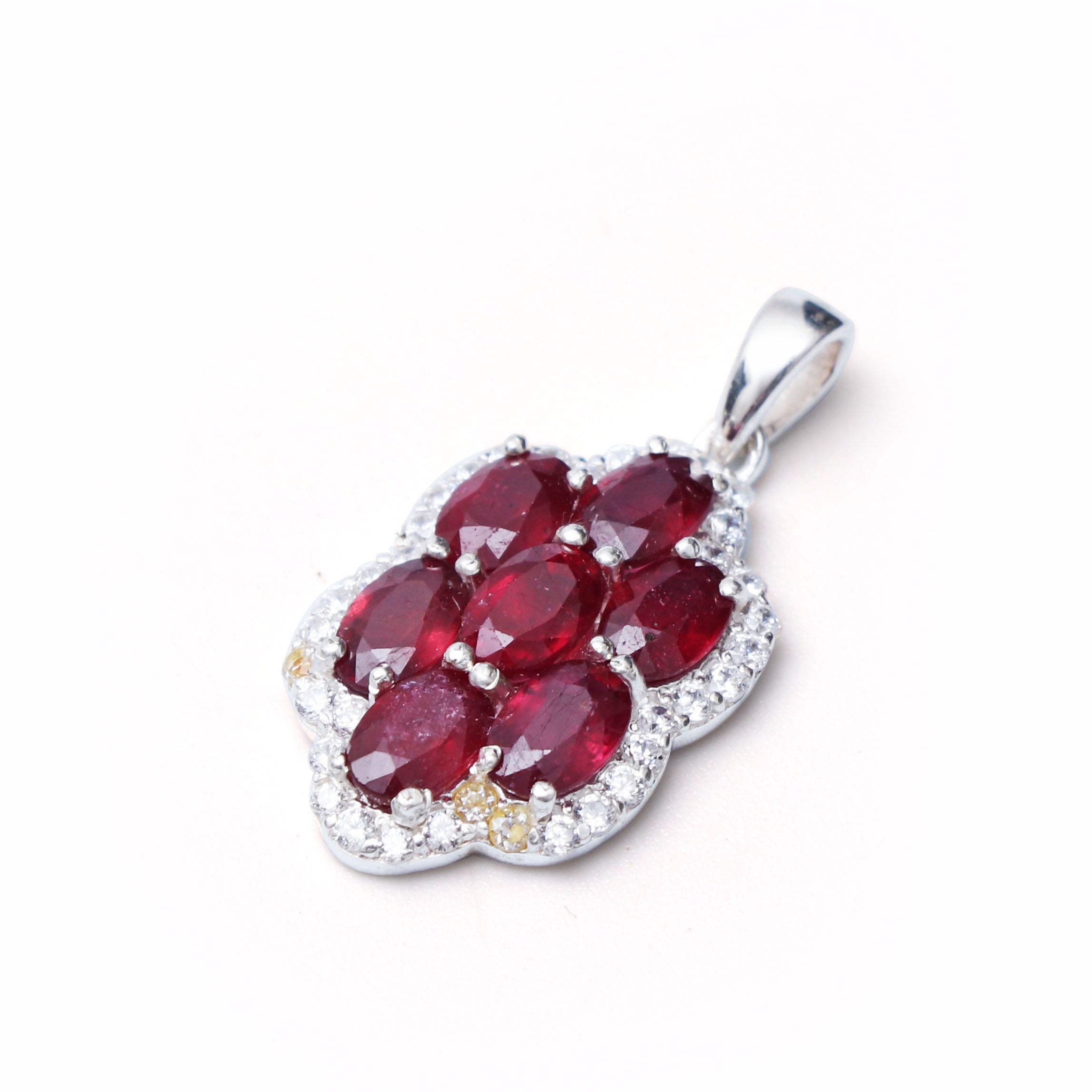 Natural Ruby and Cz Pendant With Chain