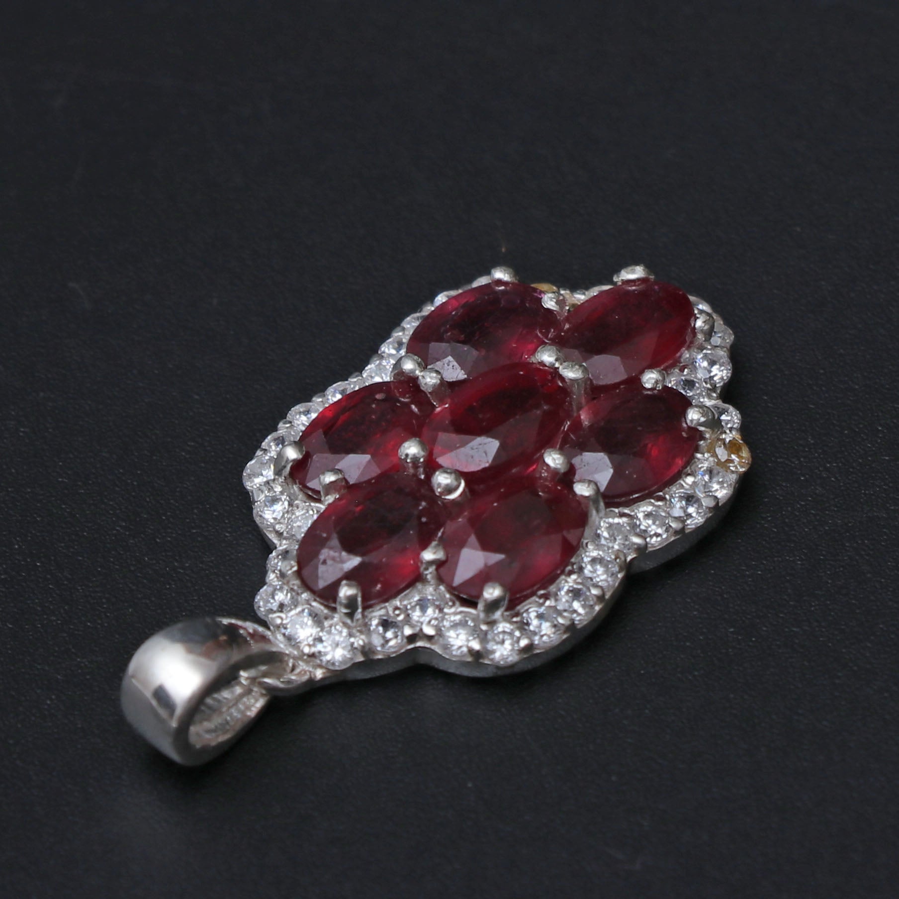 Natural Ruby and Cz Pendant With Chain