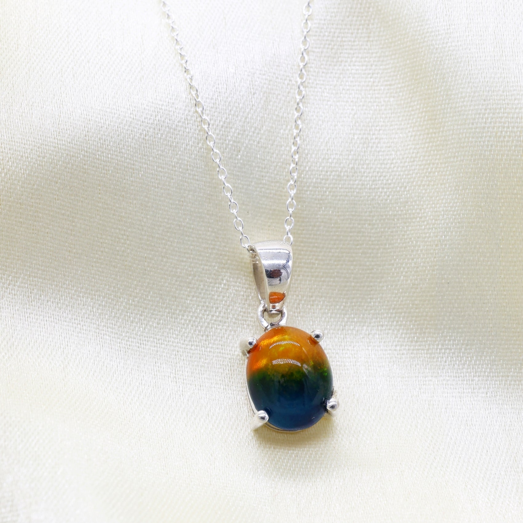 Peacock Opal Oval Pendant With Chain