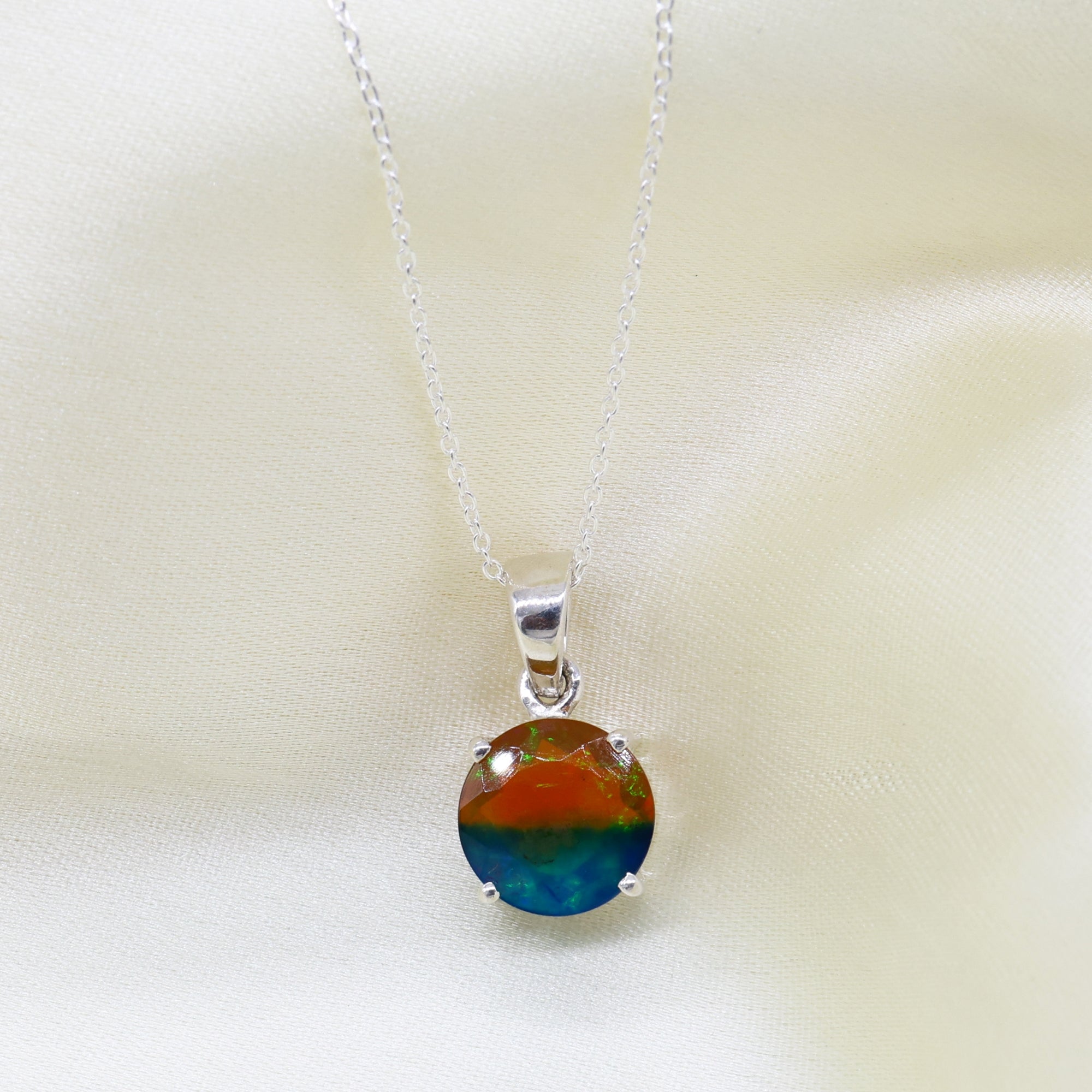 Peacock Opal Round Pendant With Chain