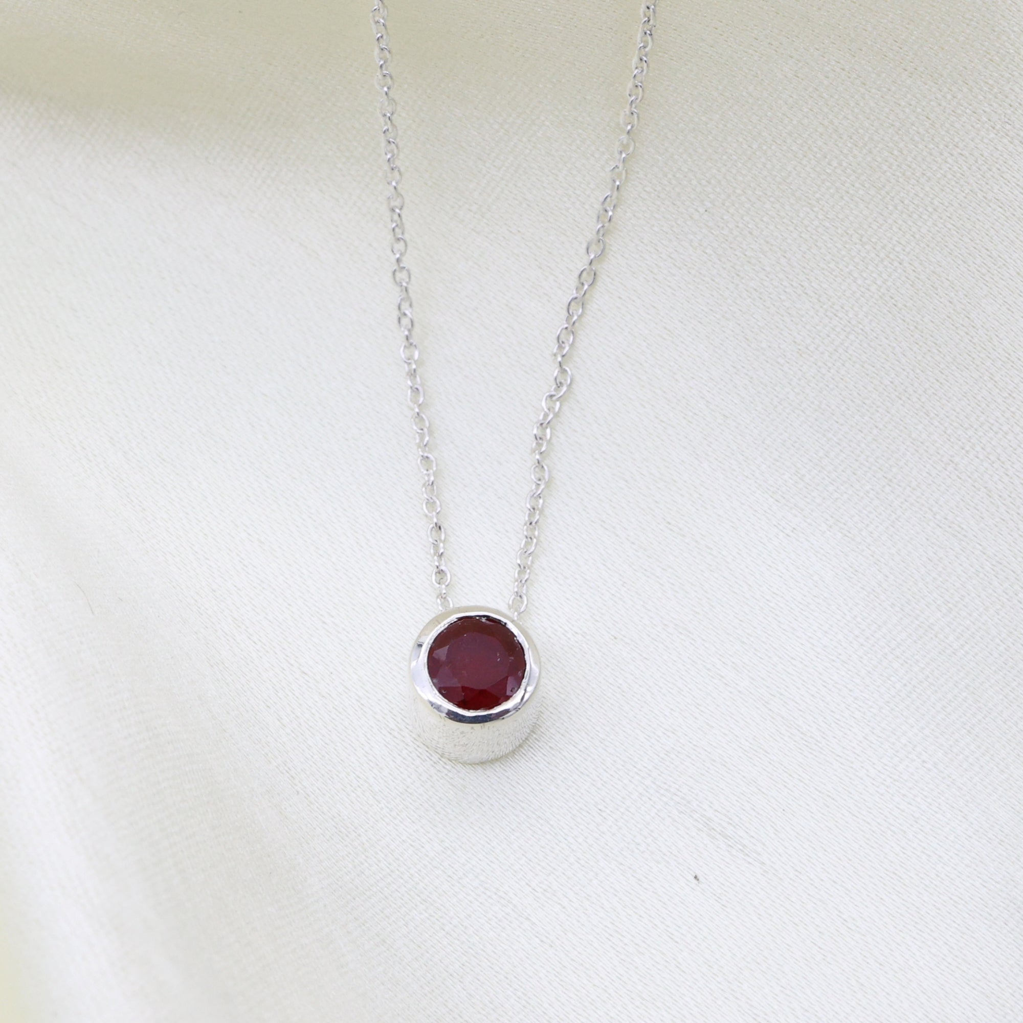 Natural Red Garnet  Round Pendant With Chain