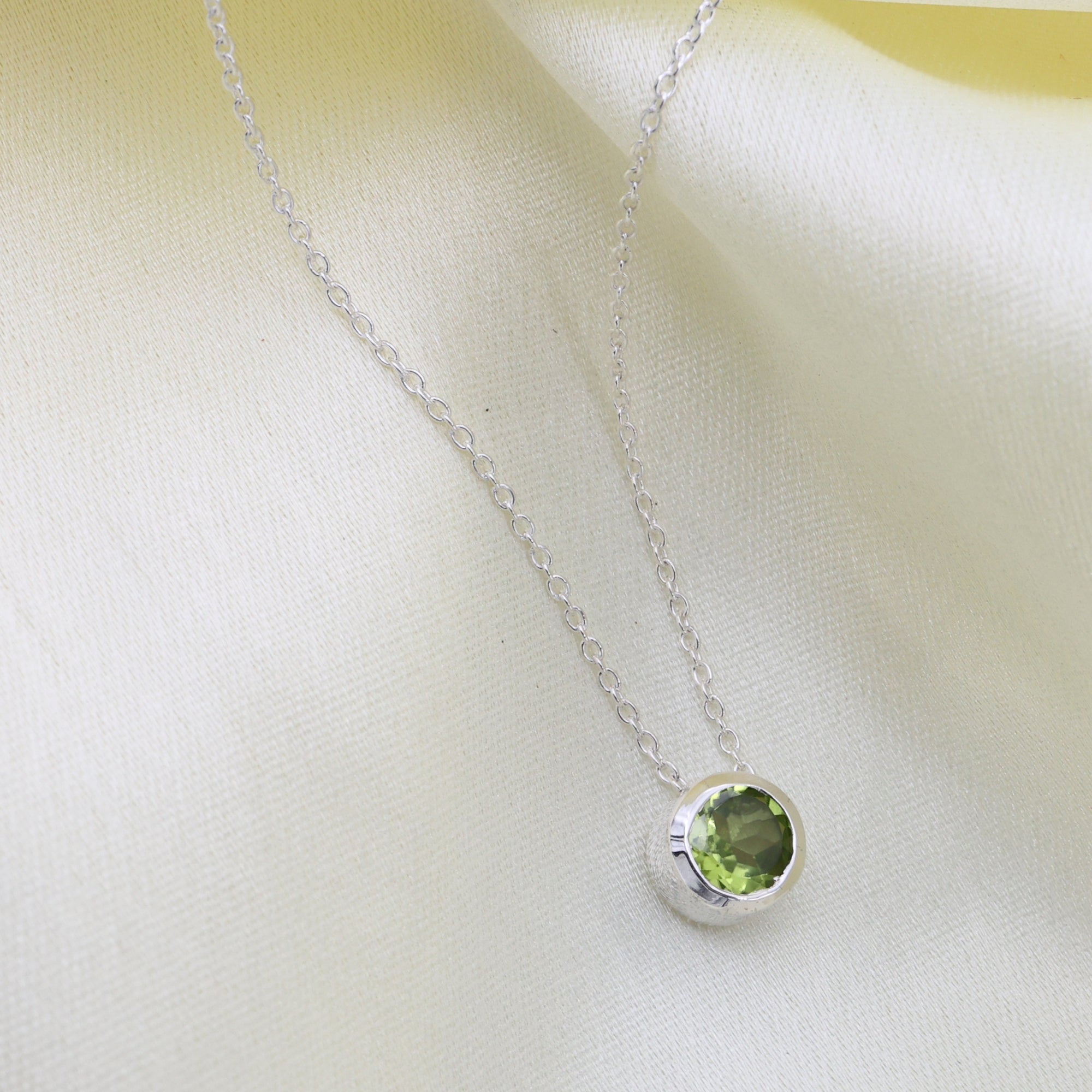 Natural Peridot Round Pendant With Chain