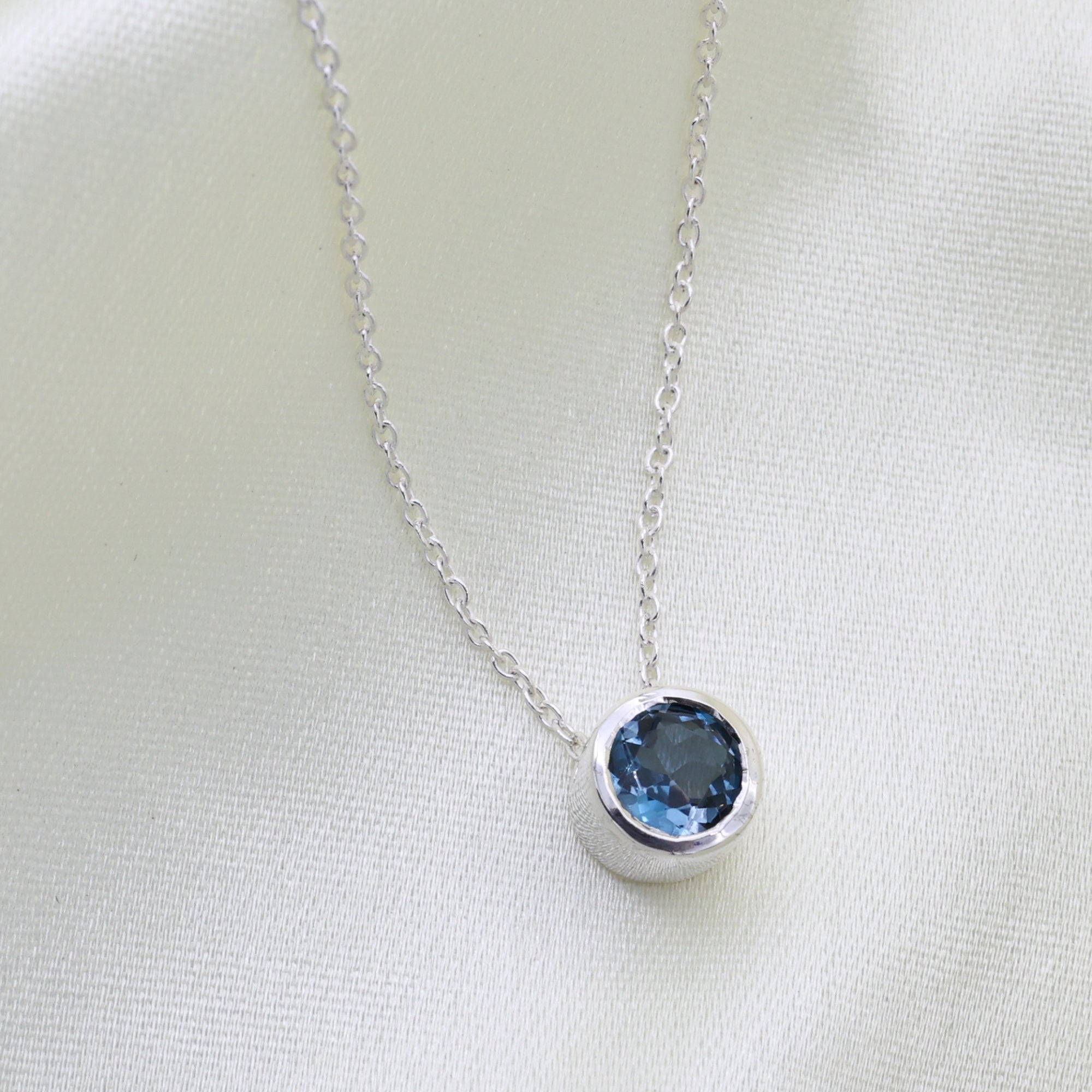 Swiss Blue Topaz Pendant With Chain