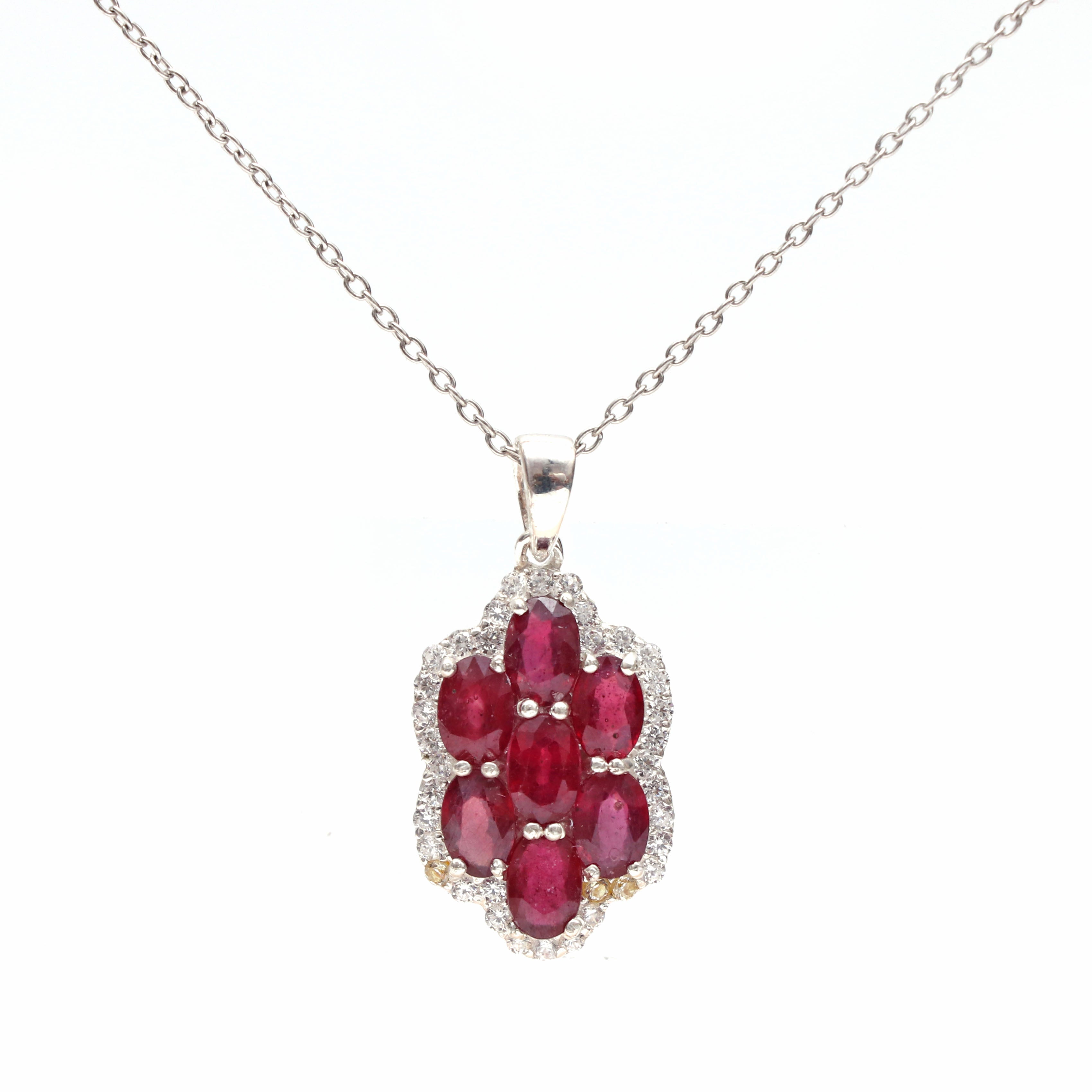 Natural Ruby and Cz Pendant With Chain