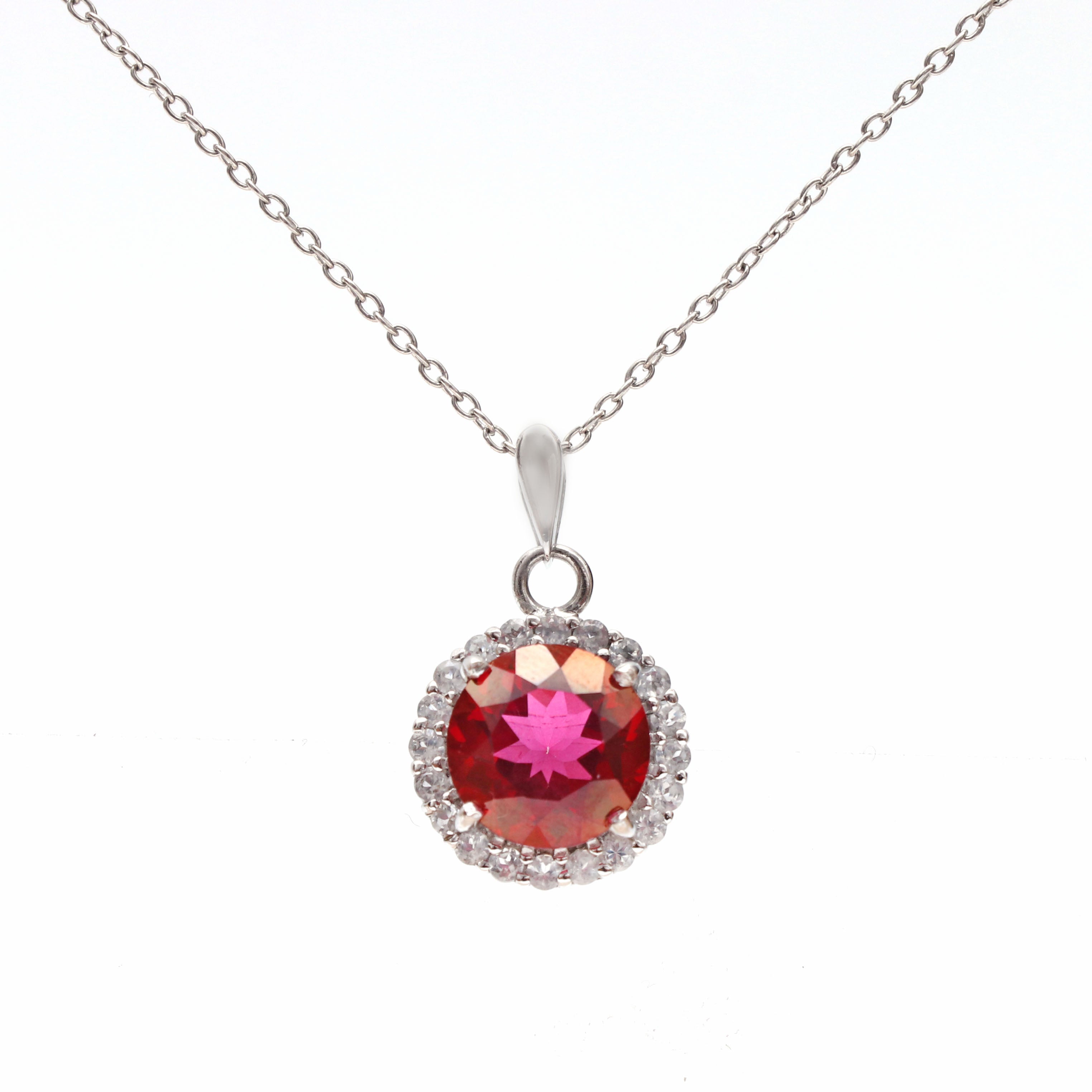 Red Coated and White Topaz Pendant