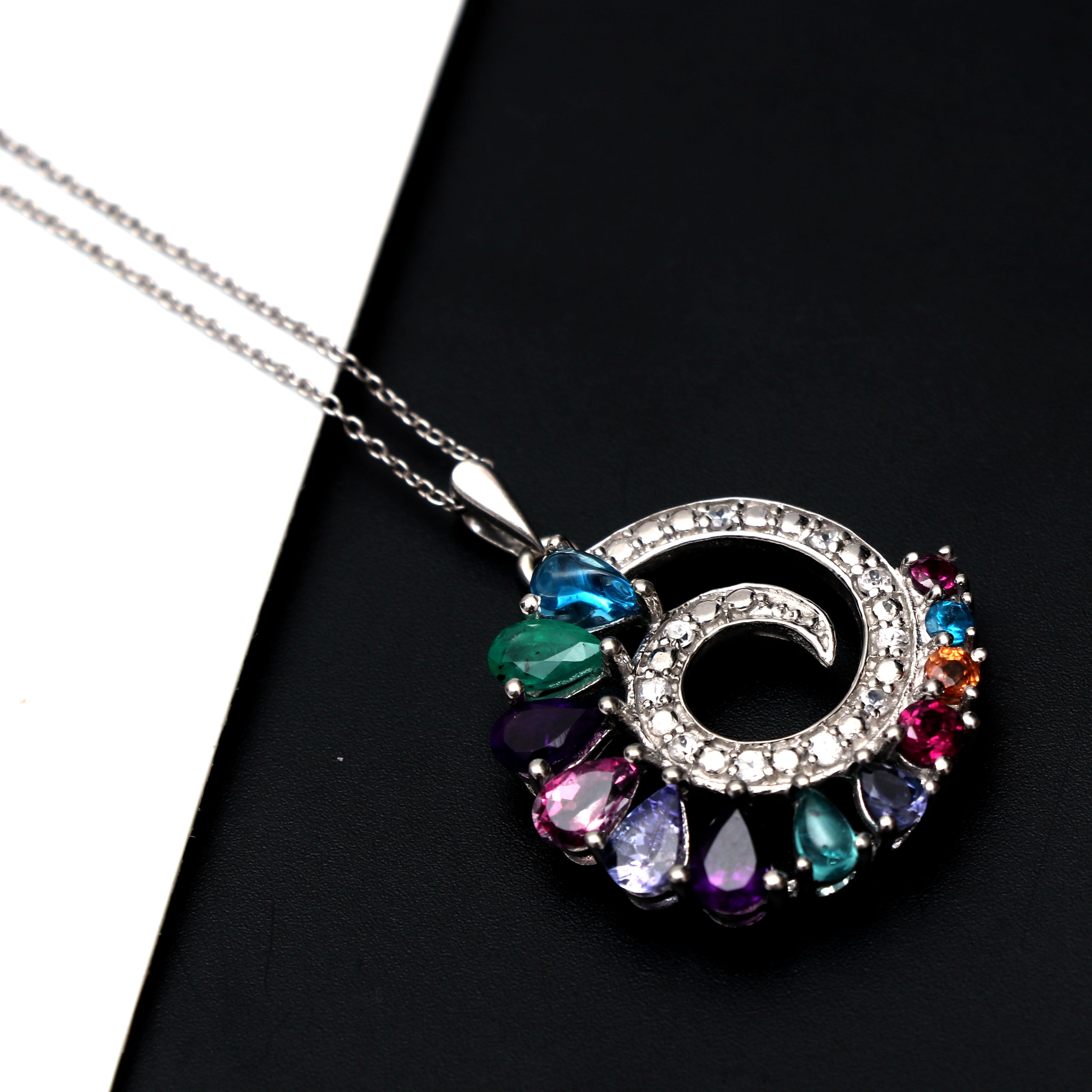 Natural Multi Gemstone Silver Necklace