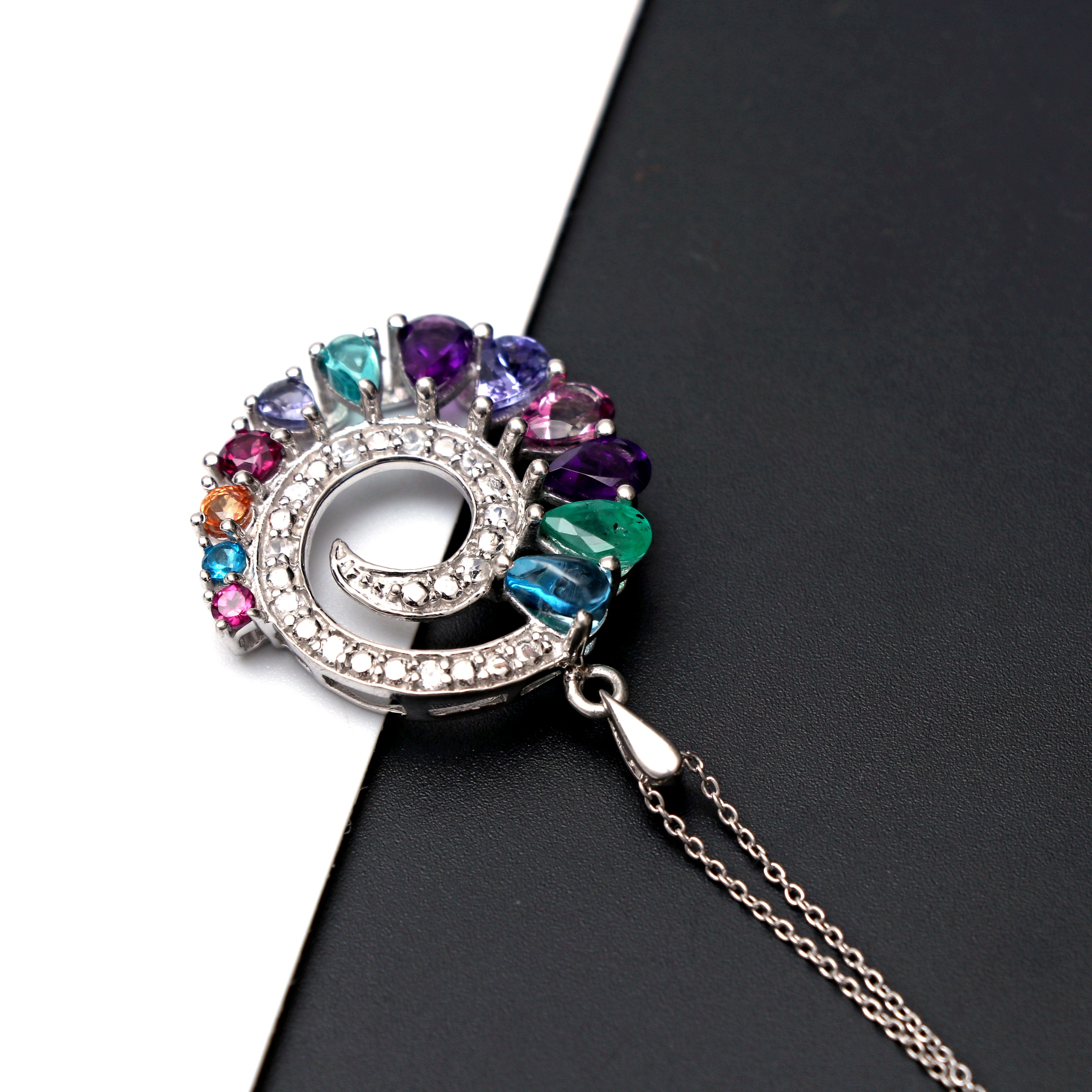 Natural Multi Gemstone Silver Necklace