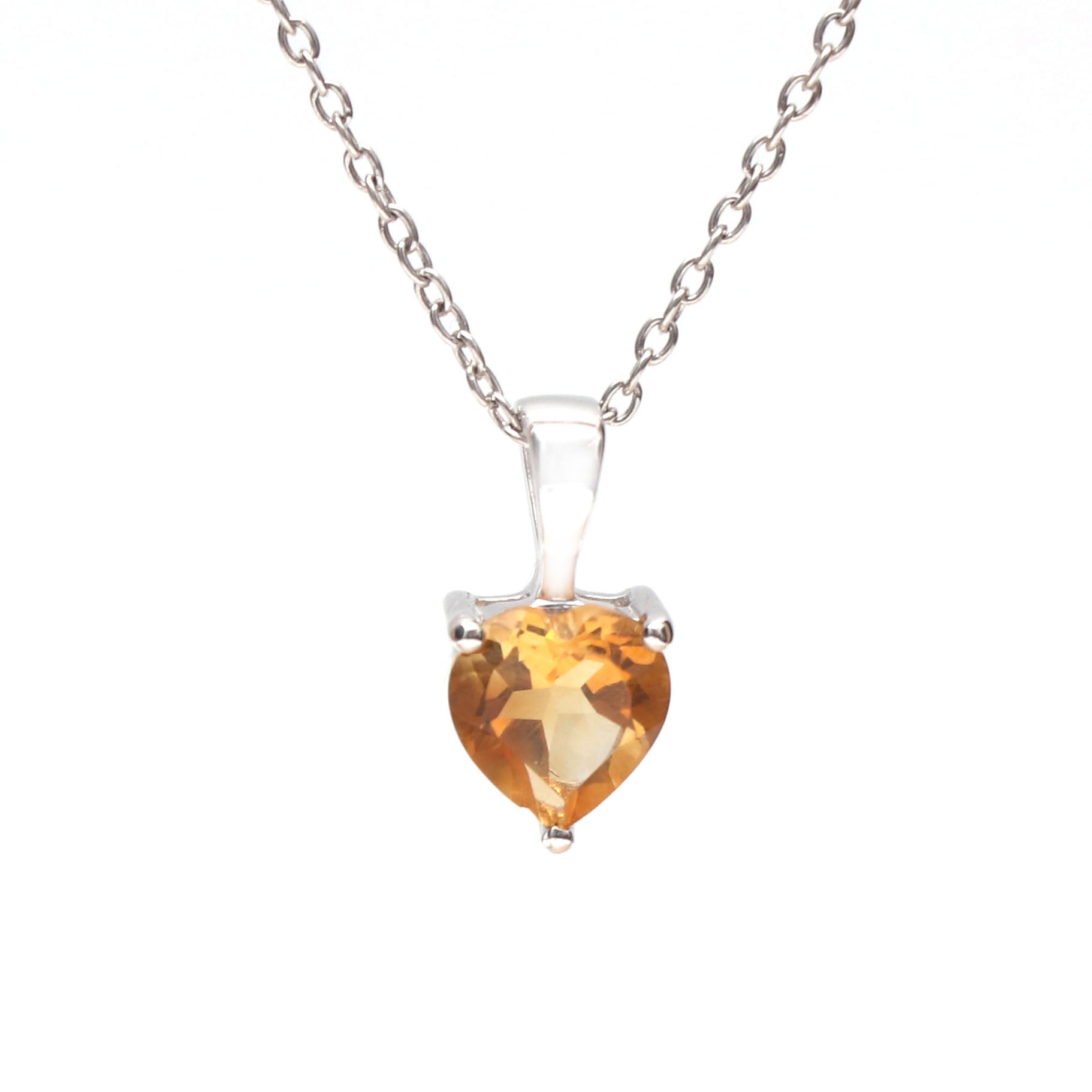 Natural Citrine Heart Pendant With Chain