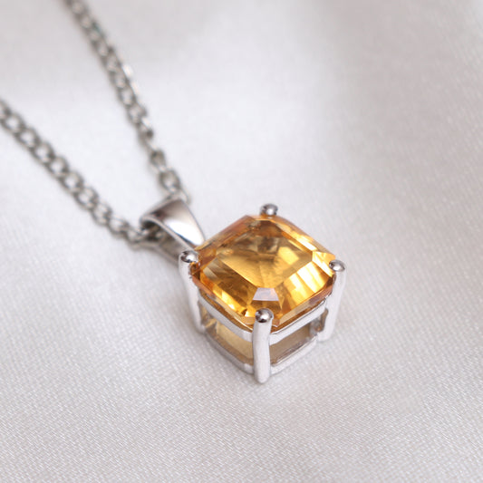 Natural Yellow Citrine Pendant With Chain