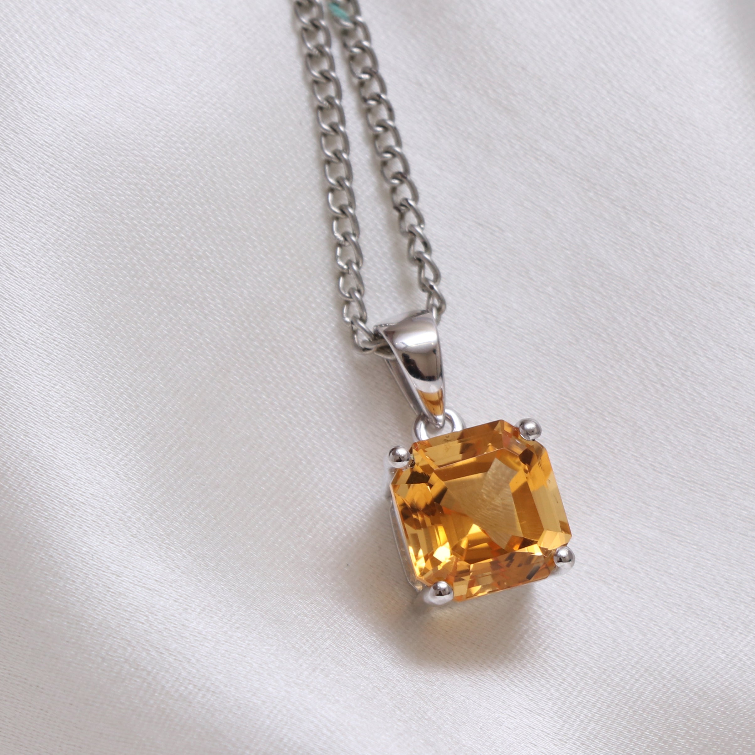 Natural Yellow Citrine Pendant With Chain