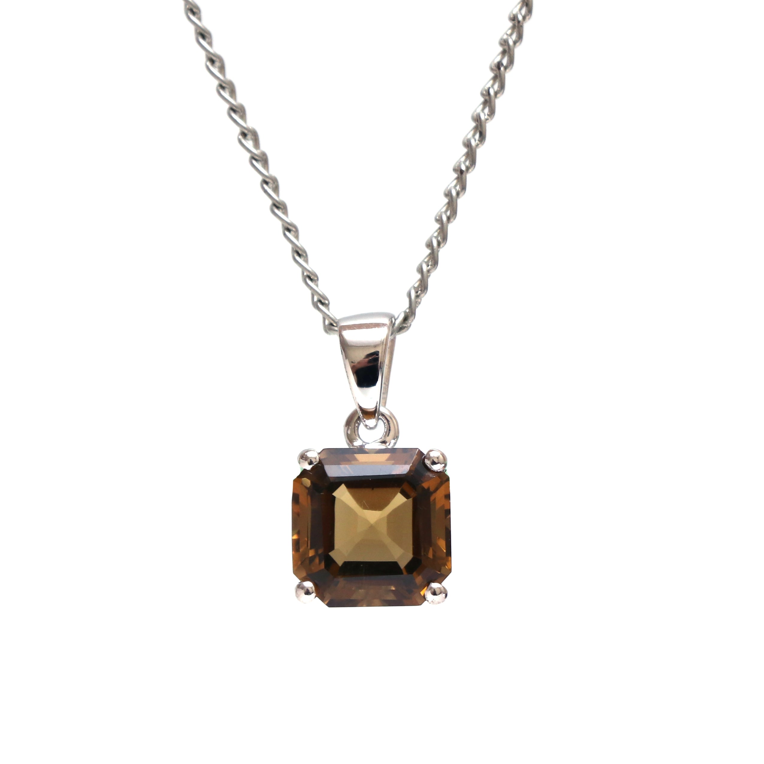 Honey Quartz Cushion Pendant With Chain